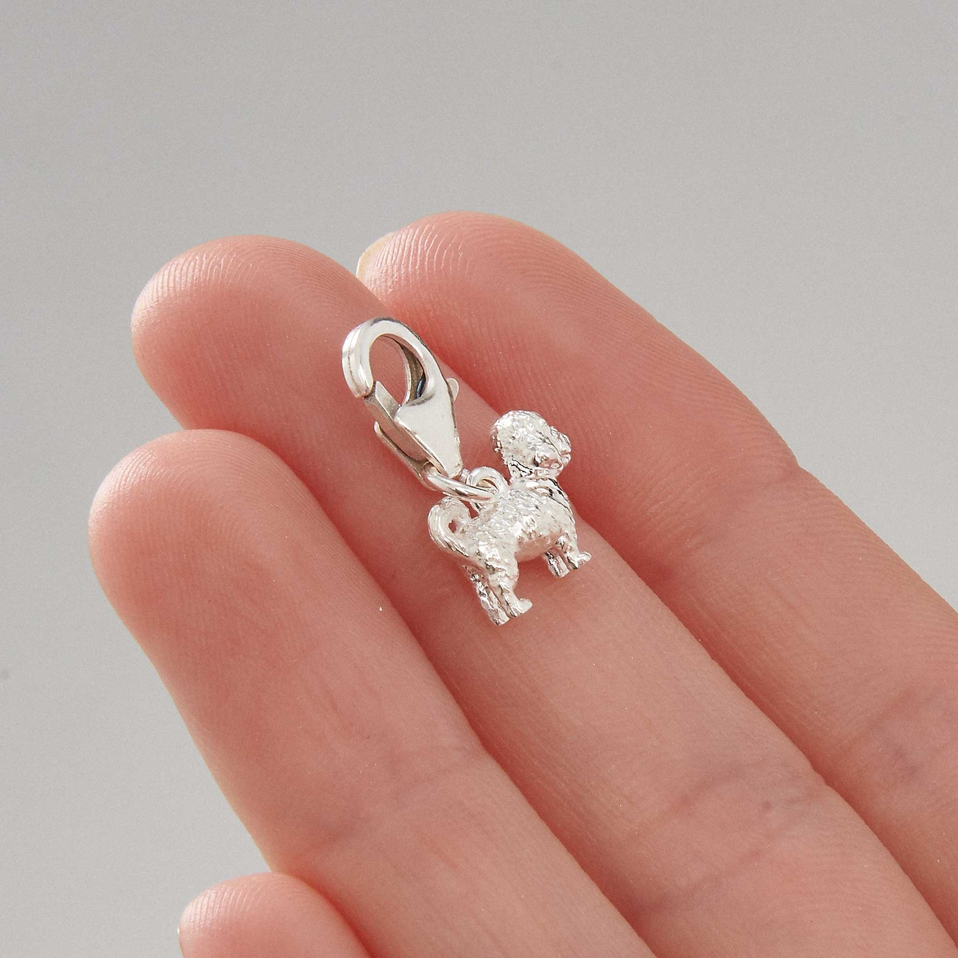 Maltipoo mixed breed sterling silver dog charm for bracelet Scarlett Jewellery Ltd