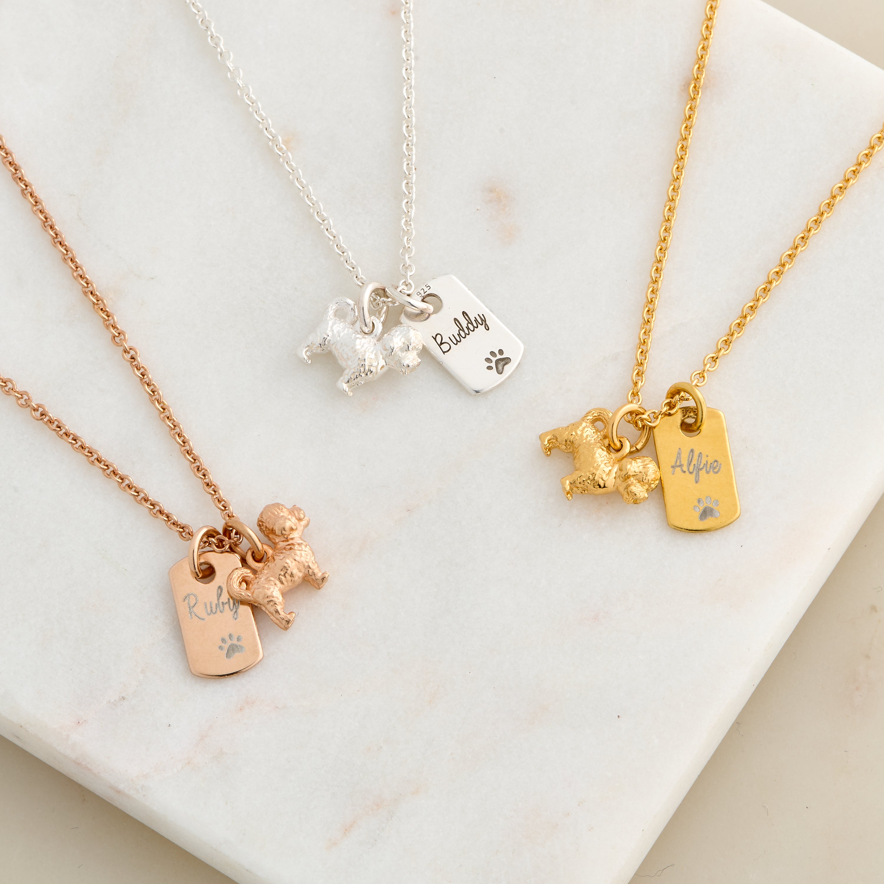 maltipoo silver gold rose personalized necklace engraved gift dog loss scarlett jewellery UK