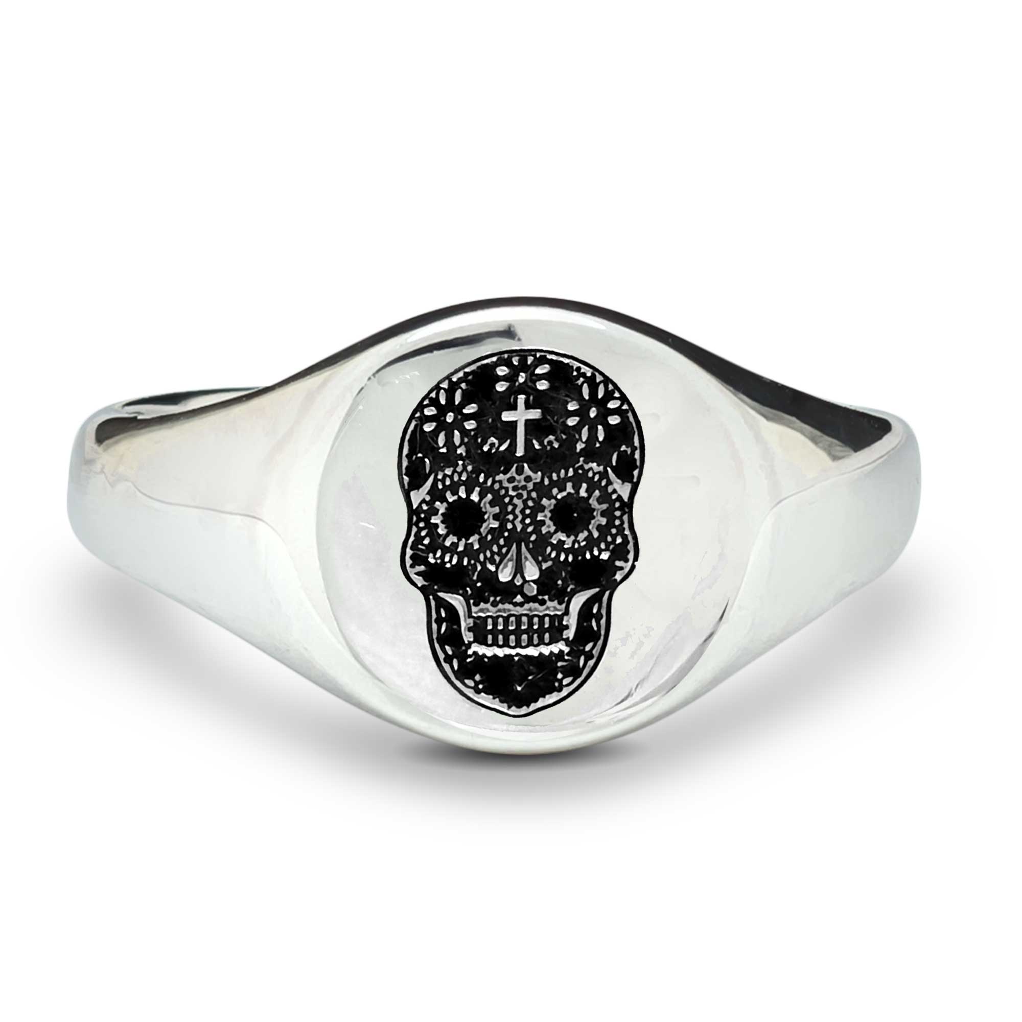 mens silver sugar skull signet ring day of the dead jewellery design scarlett Jewellery Off The Map