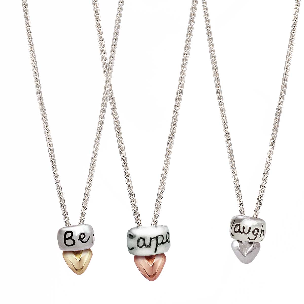 Mojo Heart Charm Bead Necklace silver rose gold gold UK designer Scarlett Jewellery