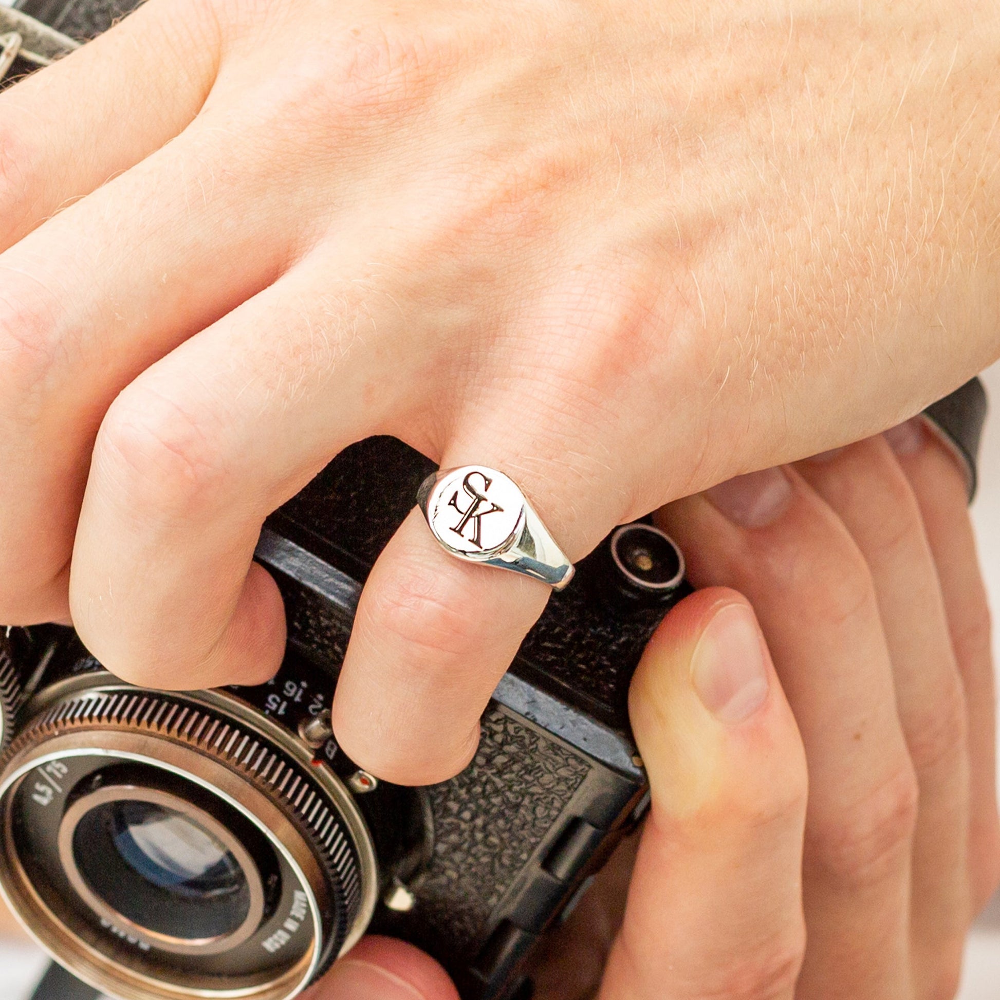monogram overlapping intials sterling silver signet ring for men off the map jewellery UK
