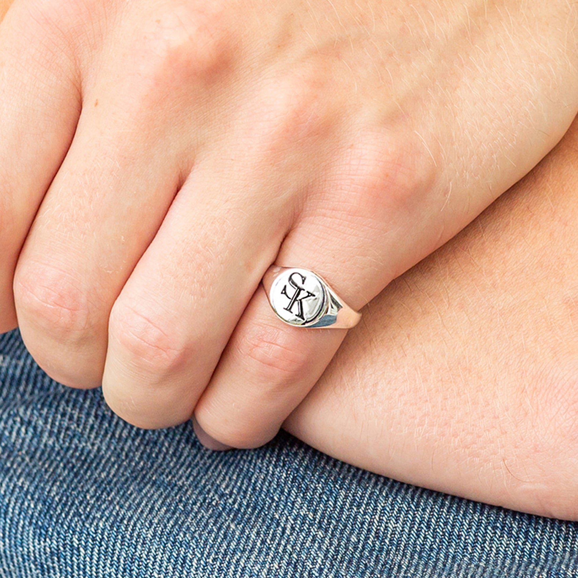 monogram overlapping intials sterling silver signet ring for men off the map jewellery UK