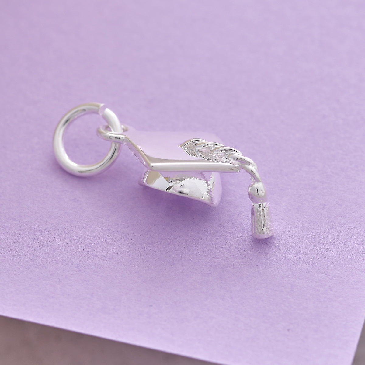 Mortar Board Graduation Cap Silver Charm