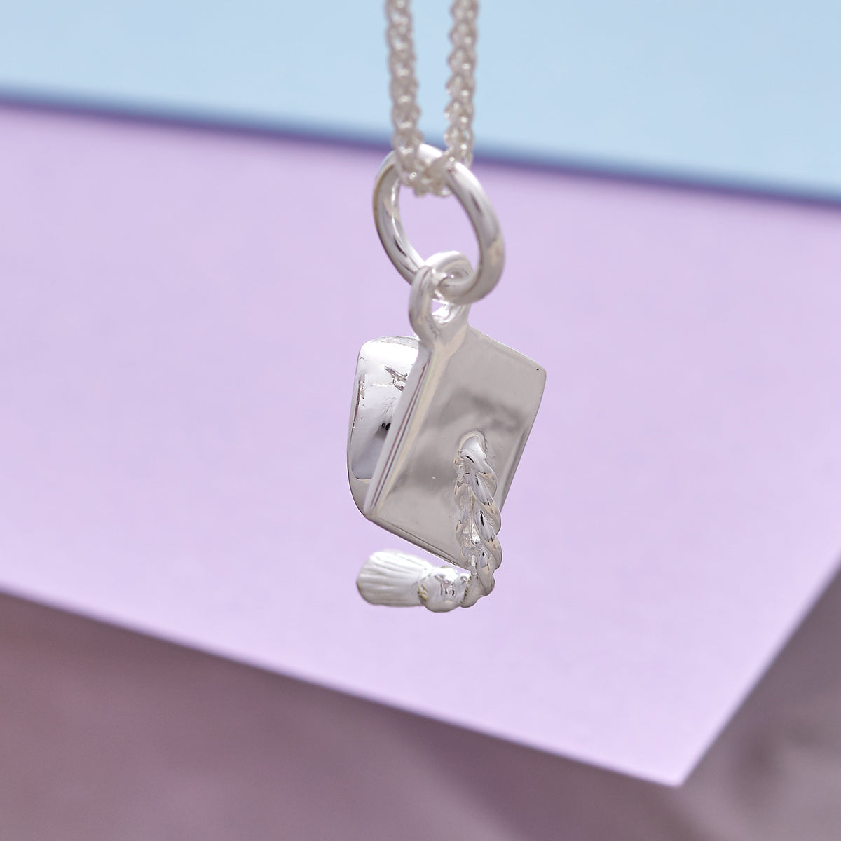 Mortar Board Graduation Cap Silver Charm