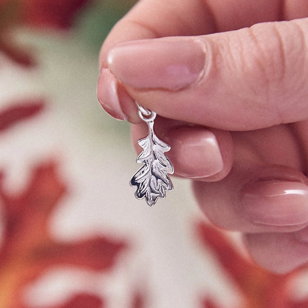 Oak Leaf Autumn Fall Silver Charm