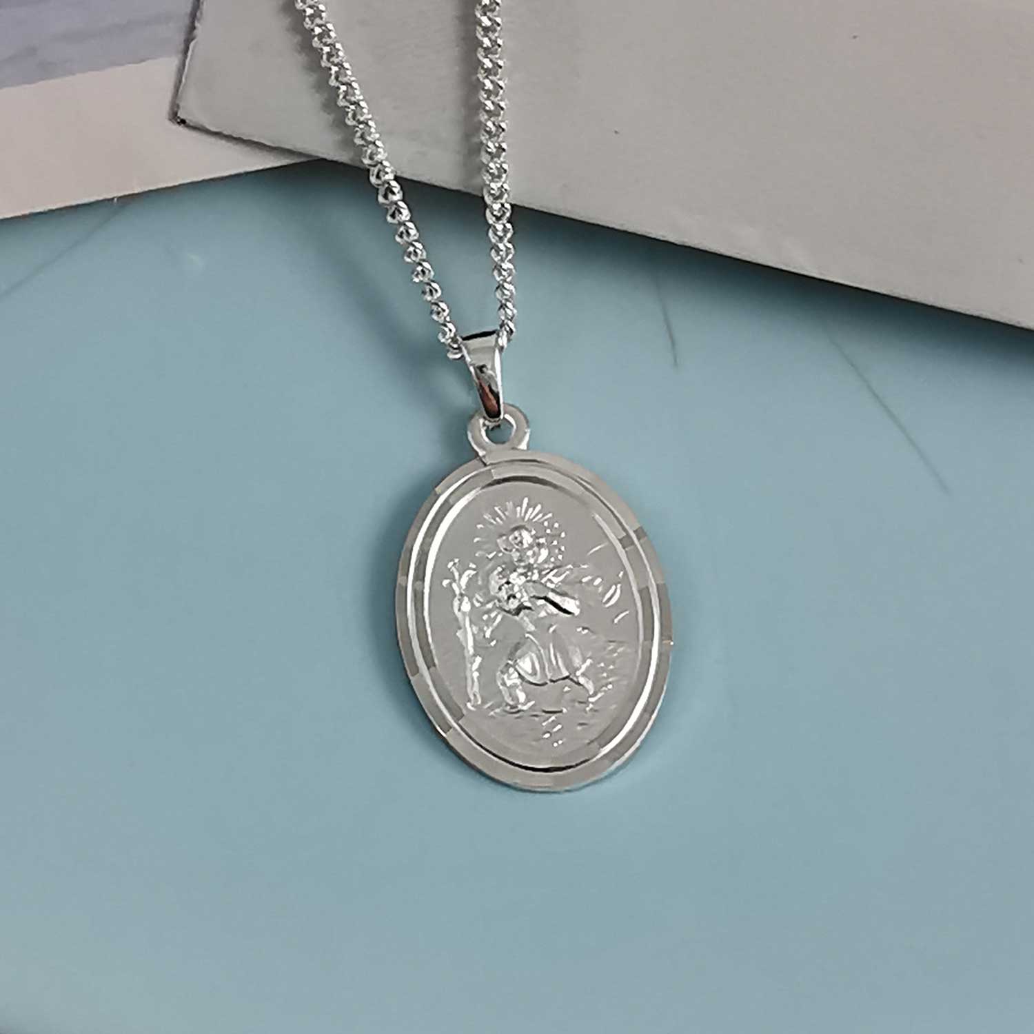oval silver saint christopher pendant for men women travel gift for him