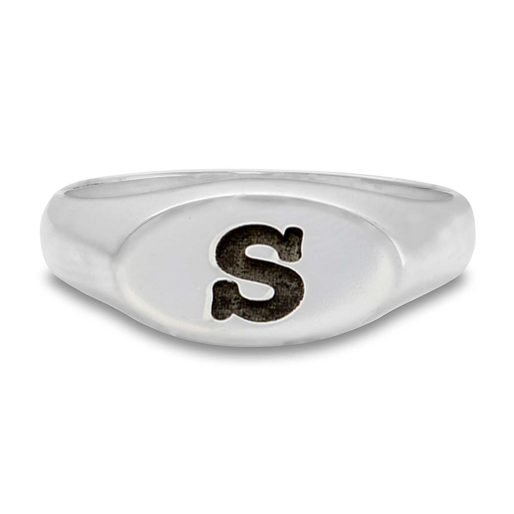 silver initial oval shaped signet ring
