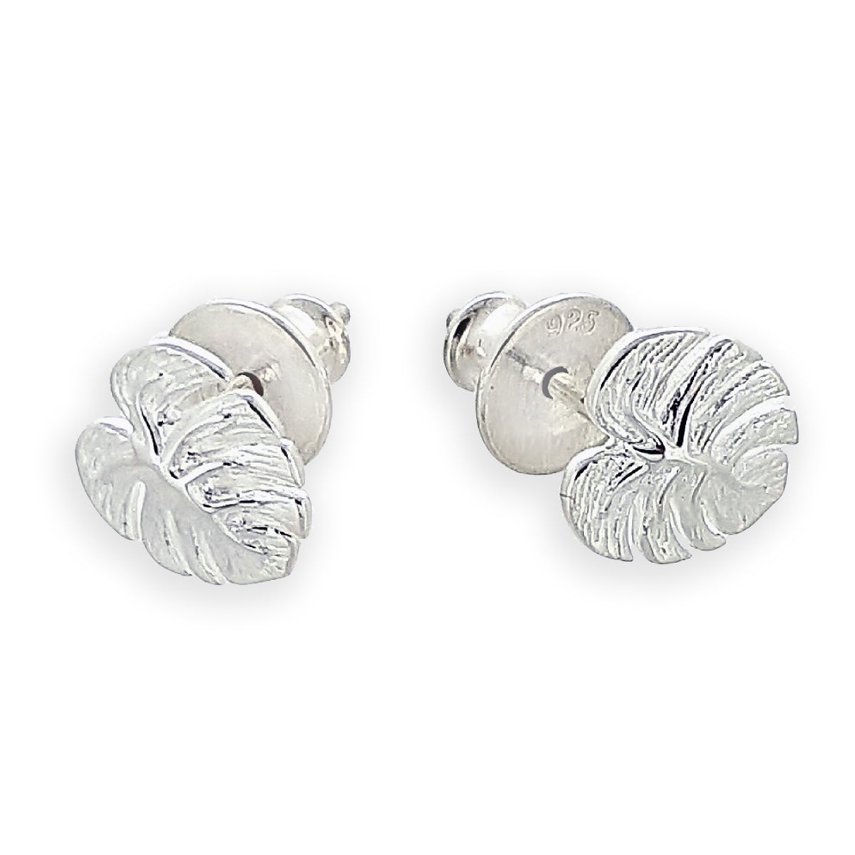 Monstera Palm Leaf Silver Stud Earrings – Scarlett Jewellery