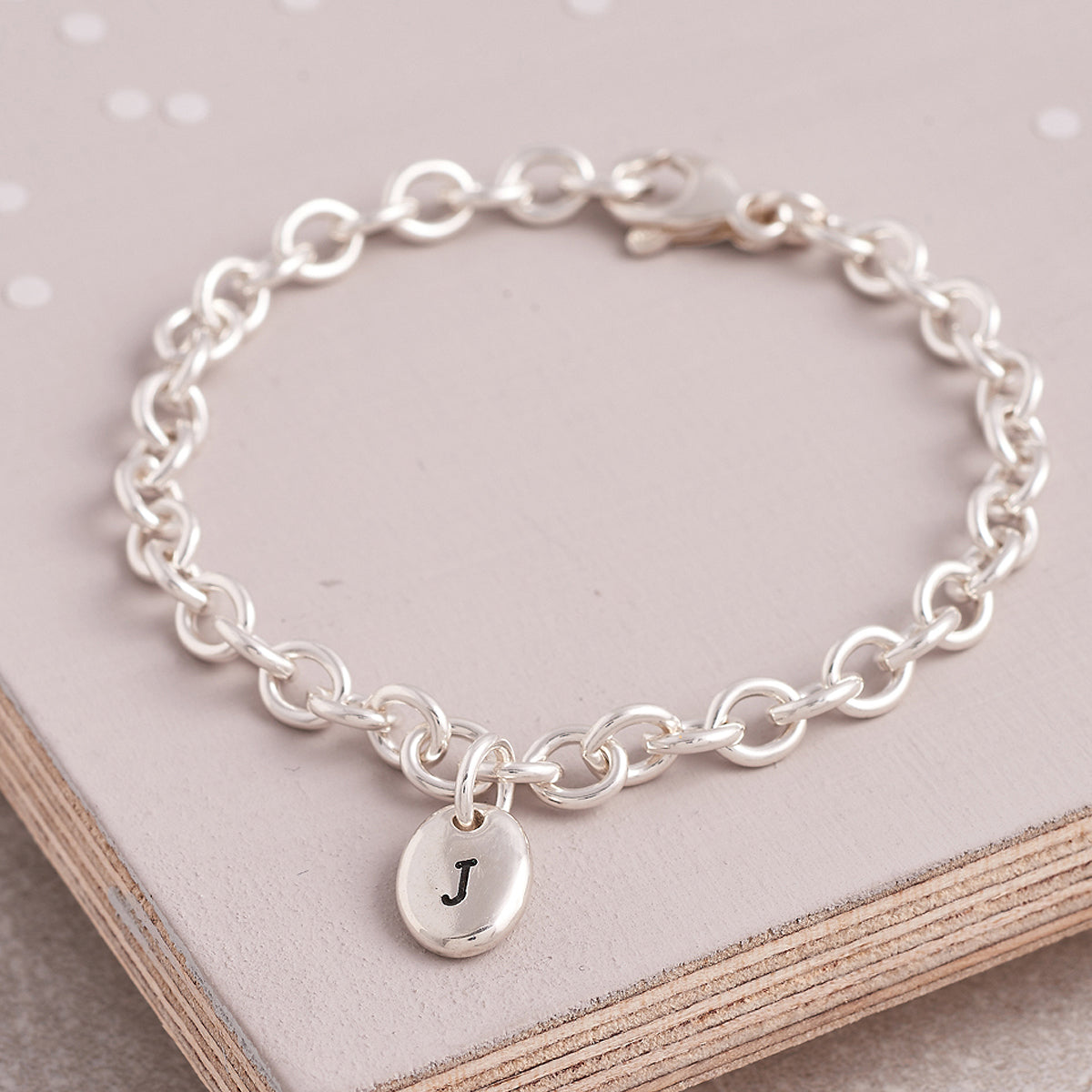 Personalised initial pebble charm bracelet Scarlett Jewellery
