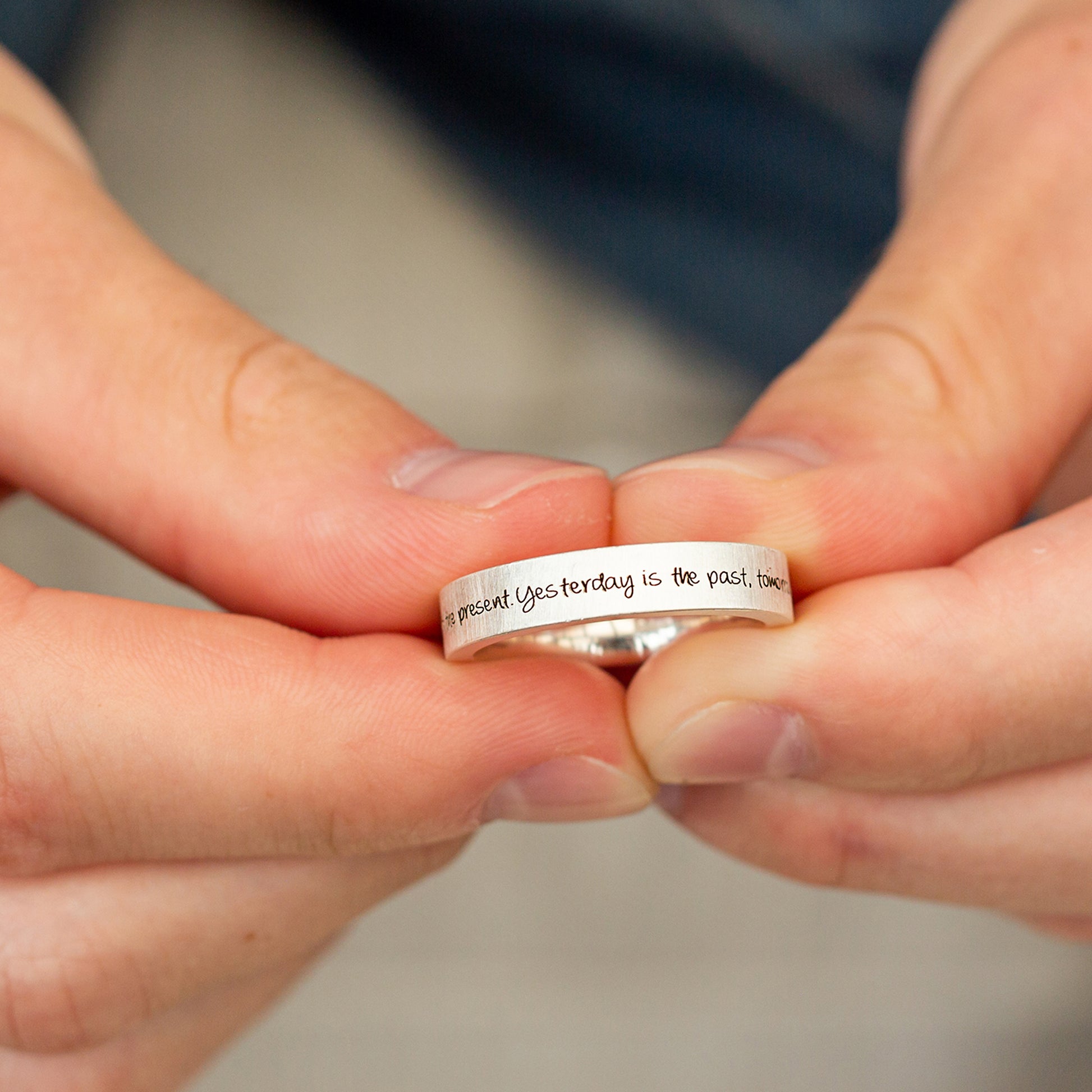 engraved ring round edge custom message ring sterling silver gift for him Chrismas