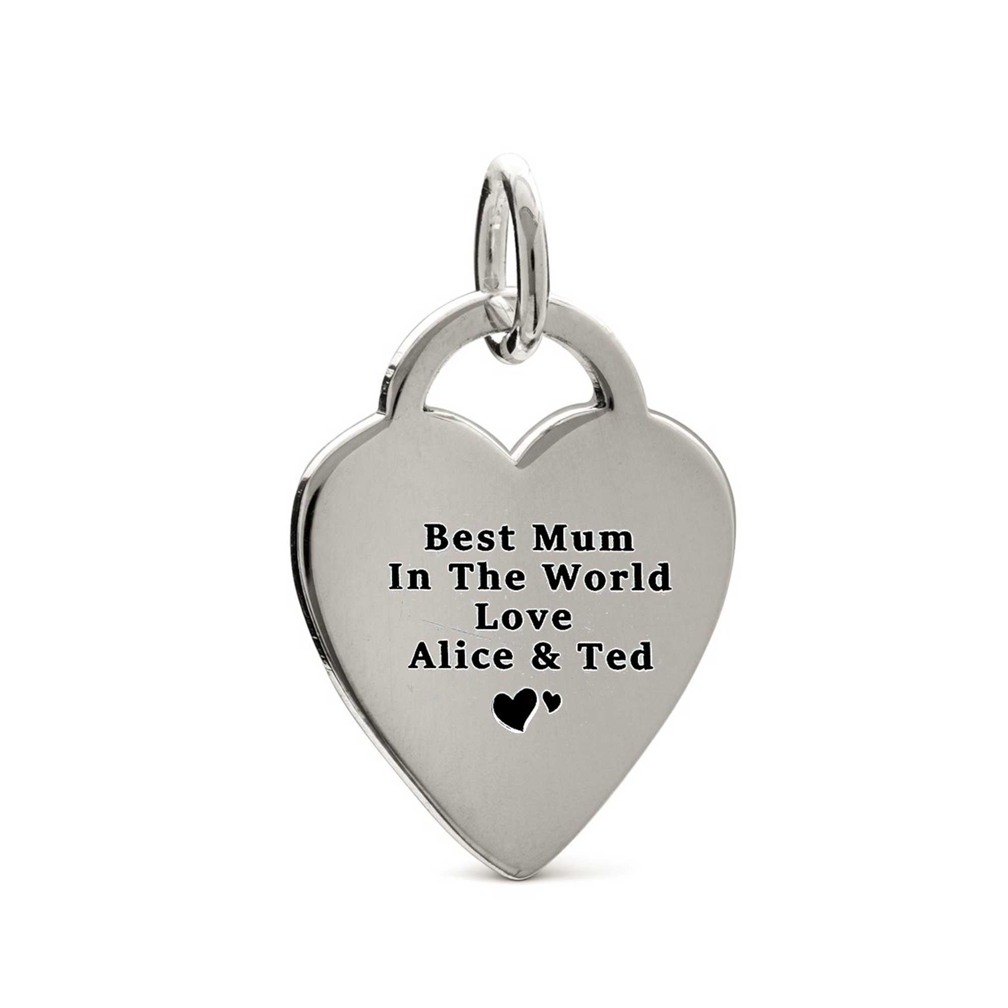 personalised heart tag large tiffany style silver charm for bracelet necklace