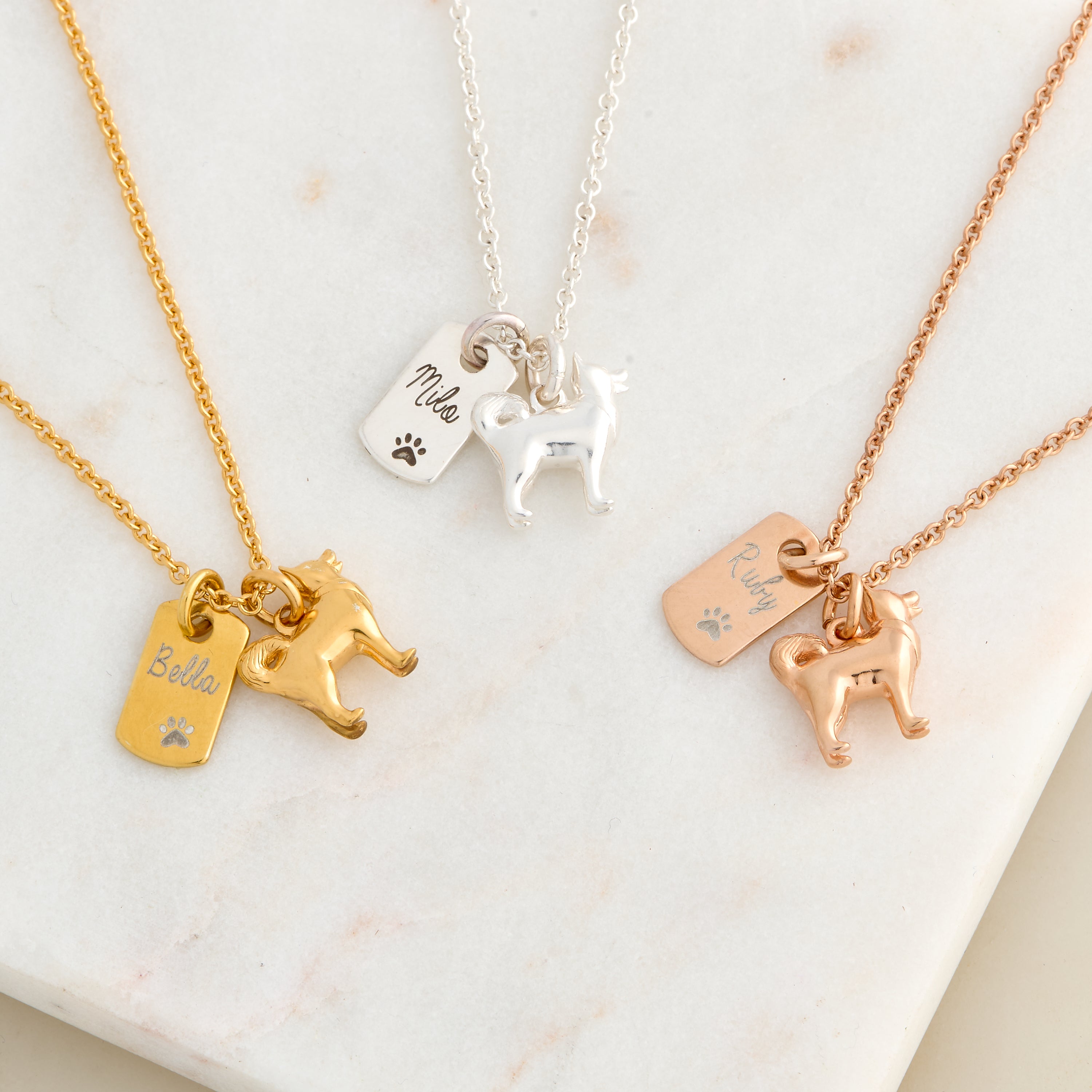 pomsky pomeranian husky cross silver necklace gold pendant engraved pet loss Scarlett Jewellery