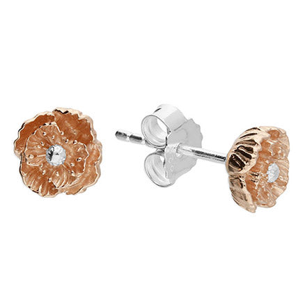 Puces d'oreilles coquelicot en argent et vermeil or rose