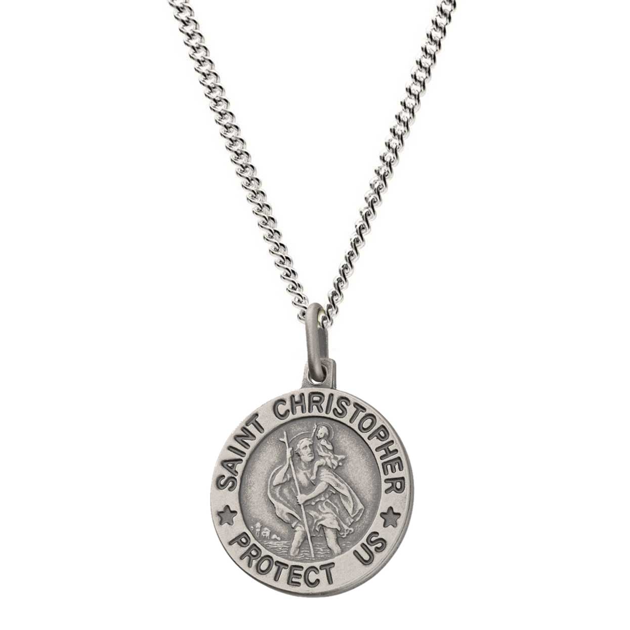 saint christopher protect us silver necklace vintage oxidised