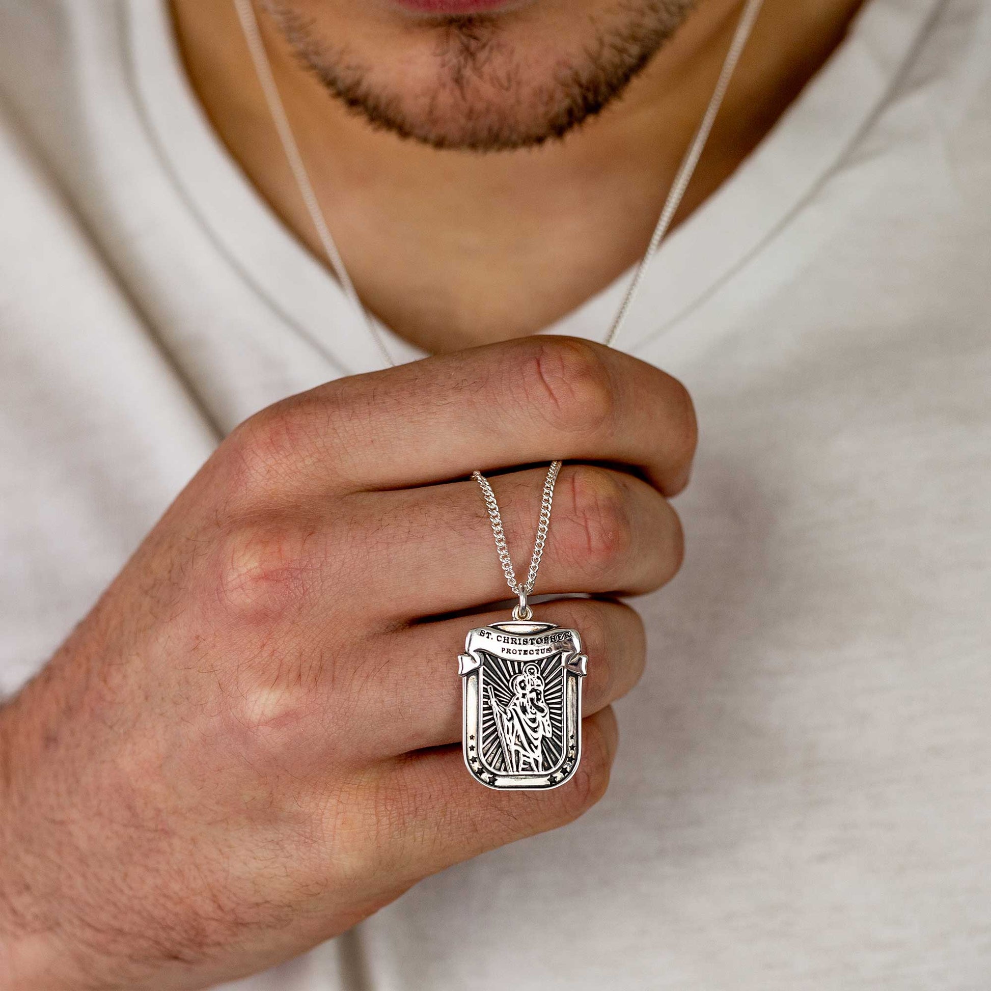 latin protectus stay safe saint christopher pendant necklace silver for men bespoke engraved 18th birthday gift him