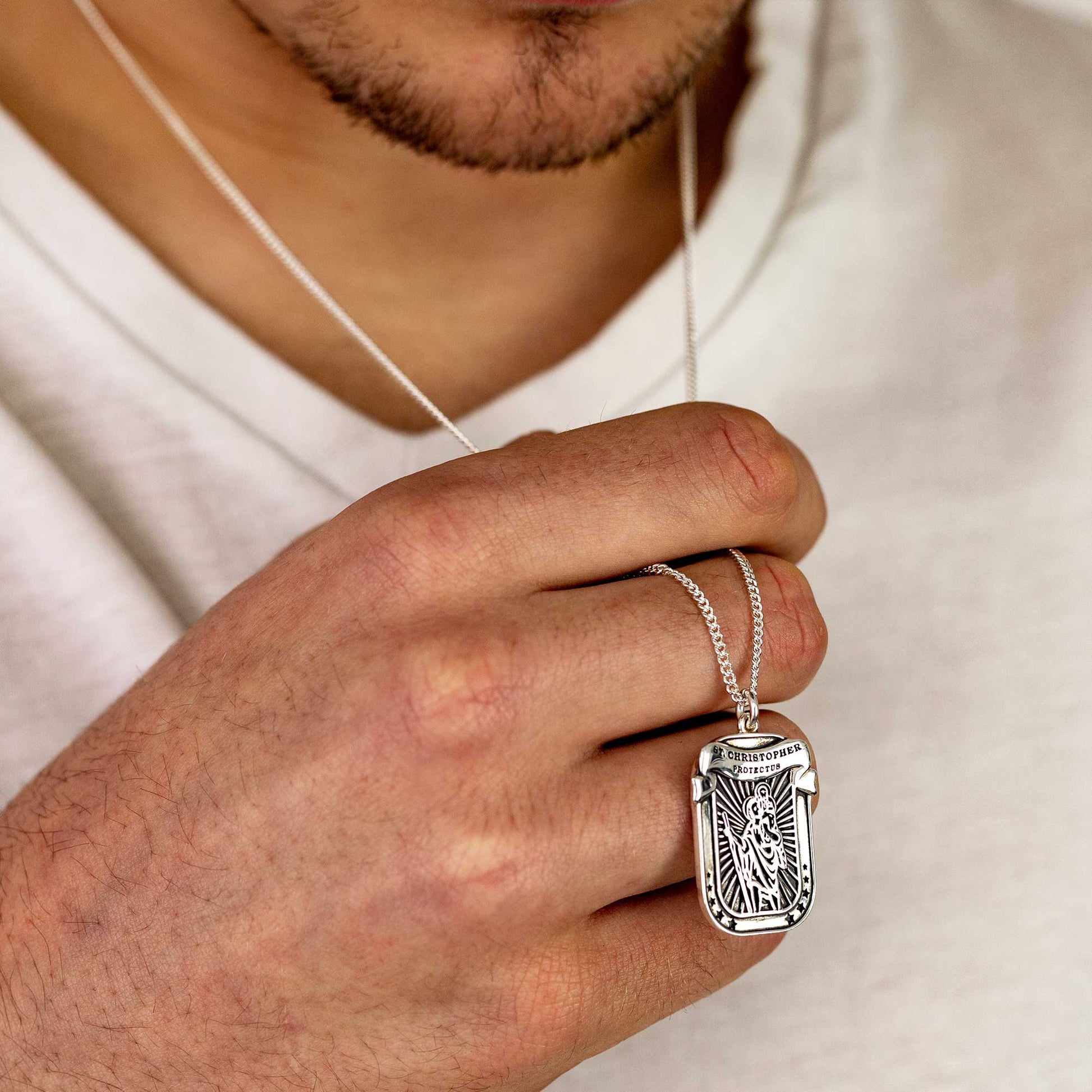 latin protectus stay safe saint christopher pendant necklace dog tag silver for men mans necklace