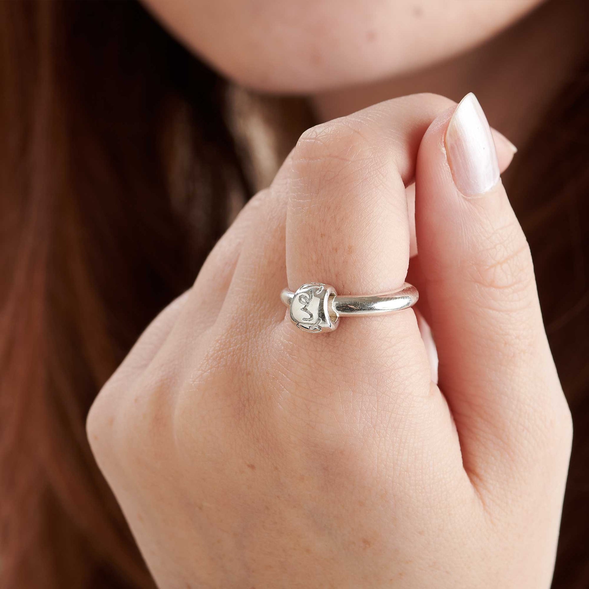 Que Sera recycled Silver Worry bead Ring unique designer Scarlett Jewellery