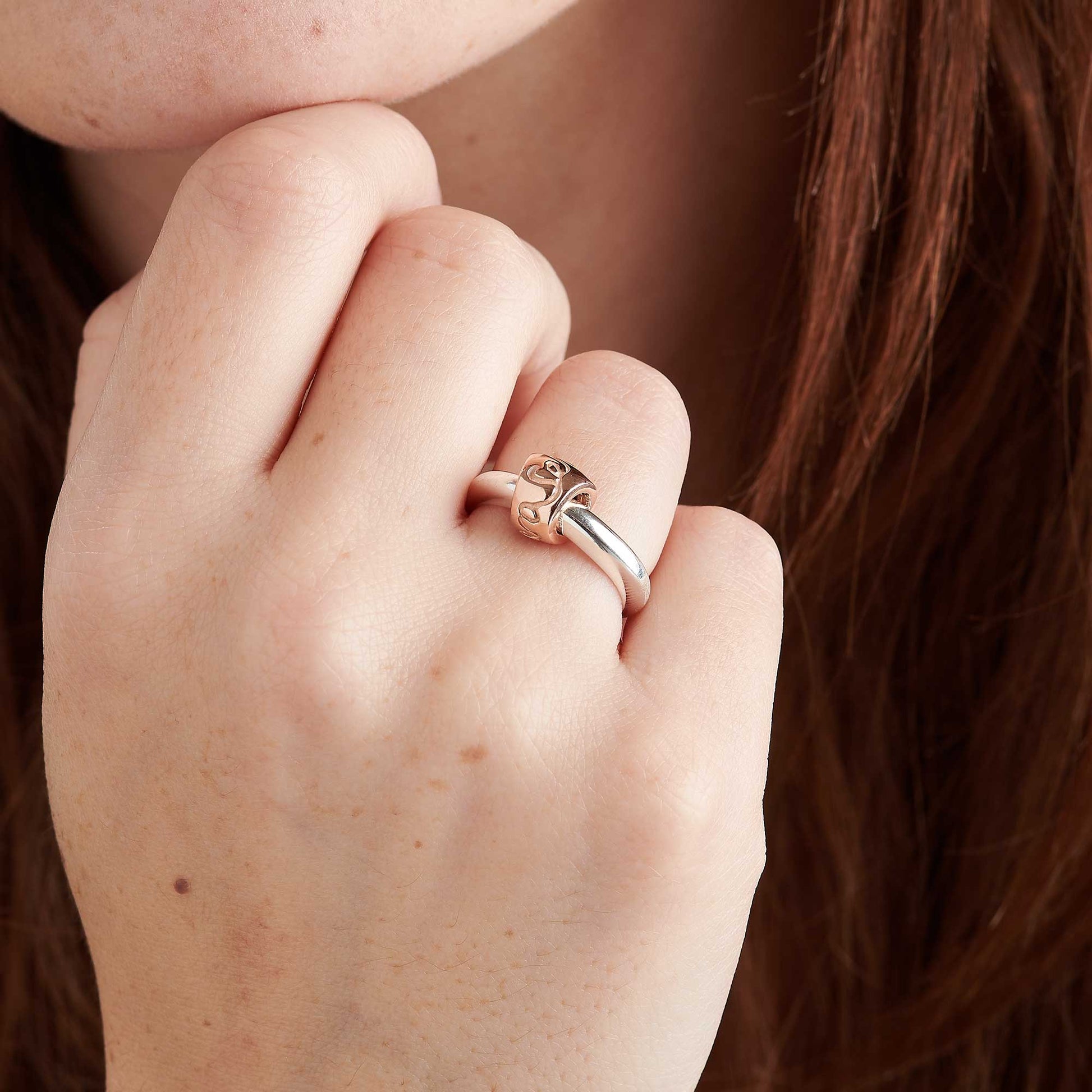 Que Sera Silver & rose gold Worry bead Ring unique designer Scarlett Jewellery