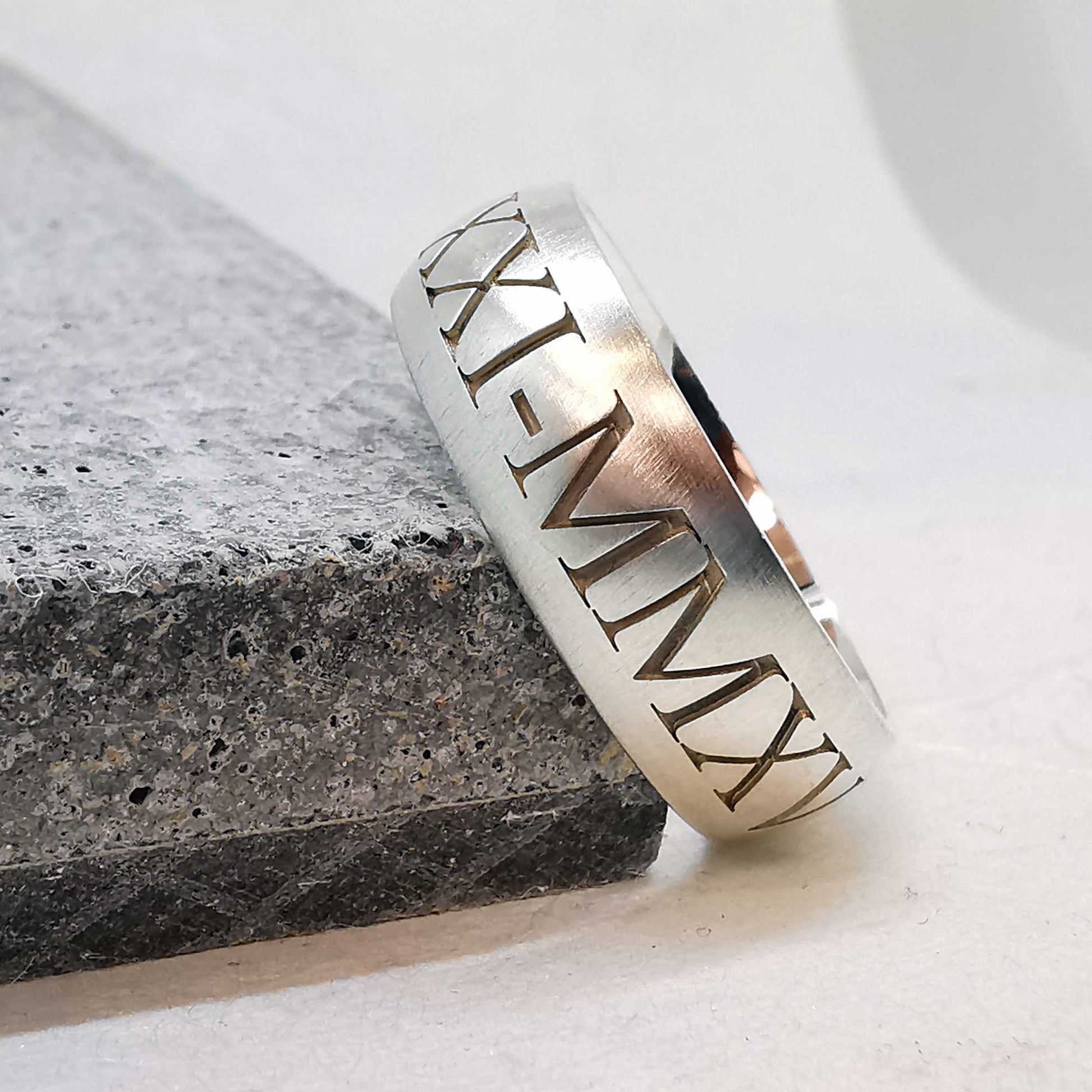 Roman Numerals personalised chunky mens thumb ring Scarlett Jewellery