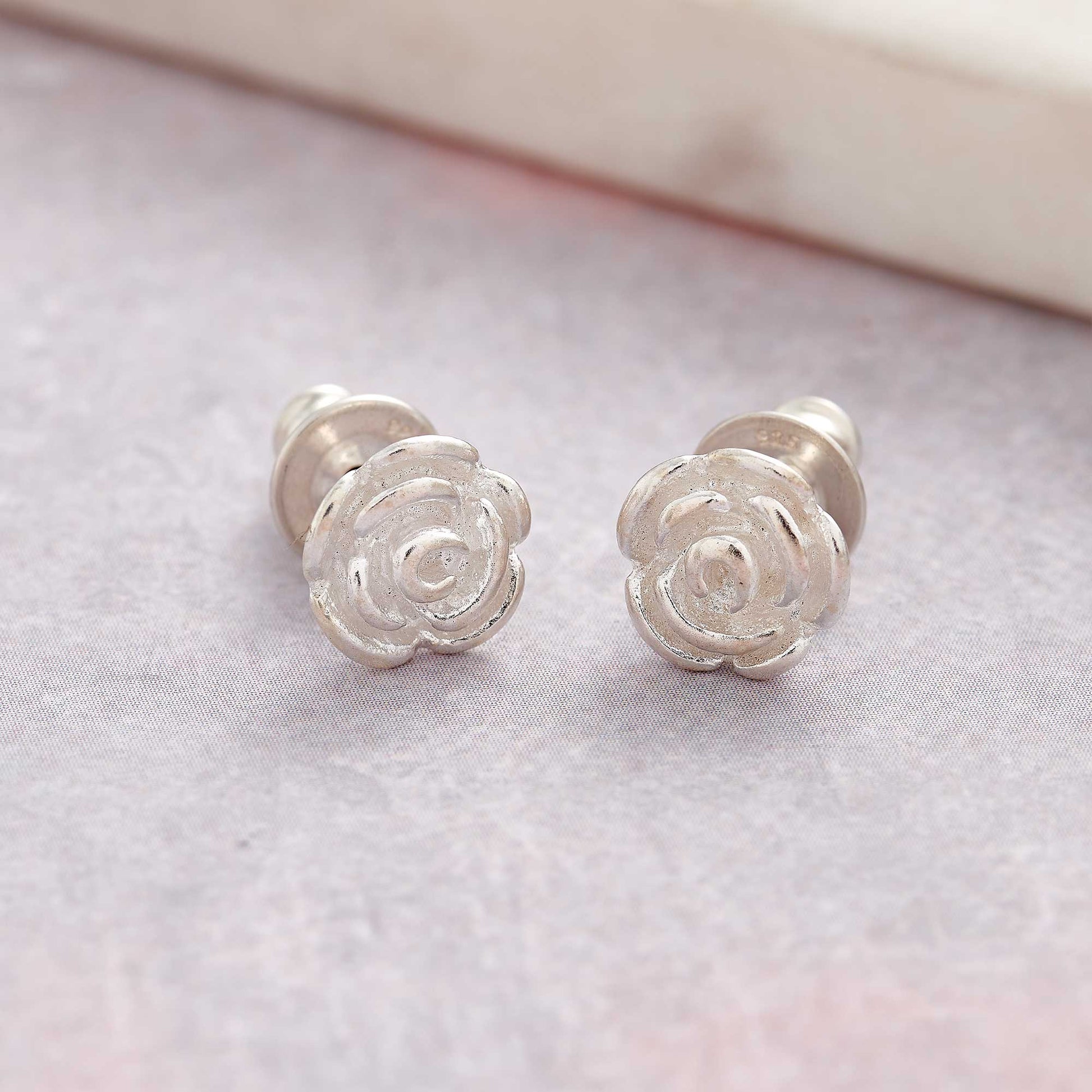Solid silver rose flower stud earrings Scarlett Jewellery