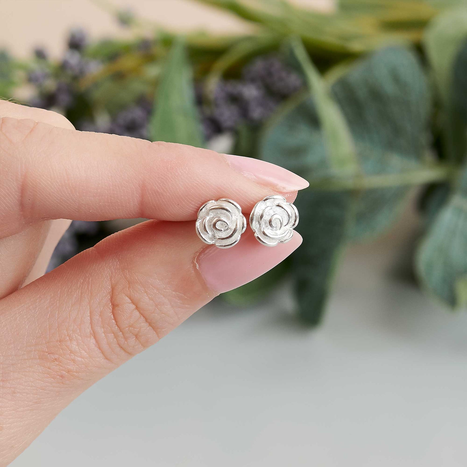 Solid silver rose flower stud earrings Scarlett Jewellery