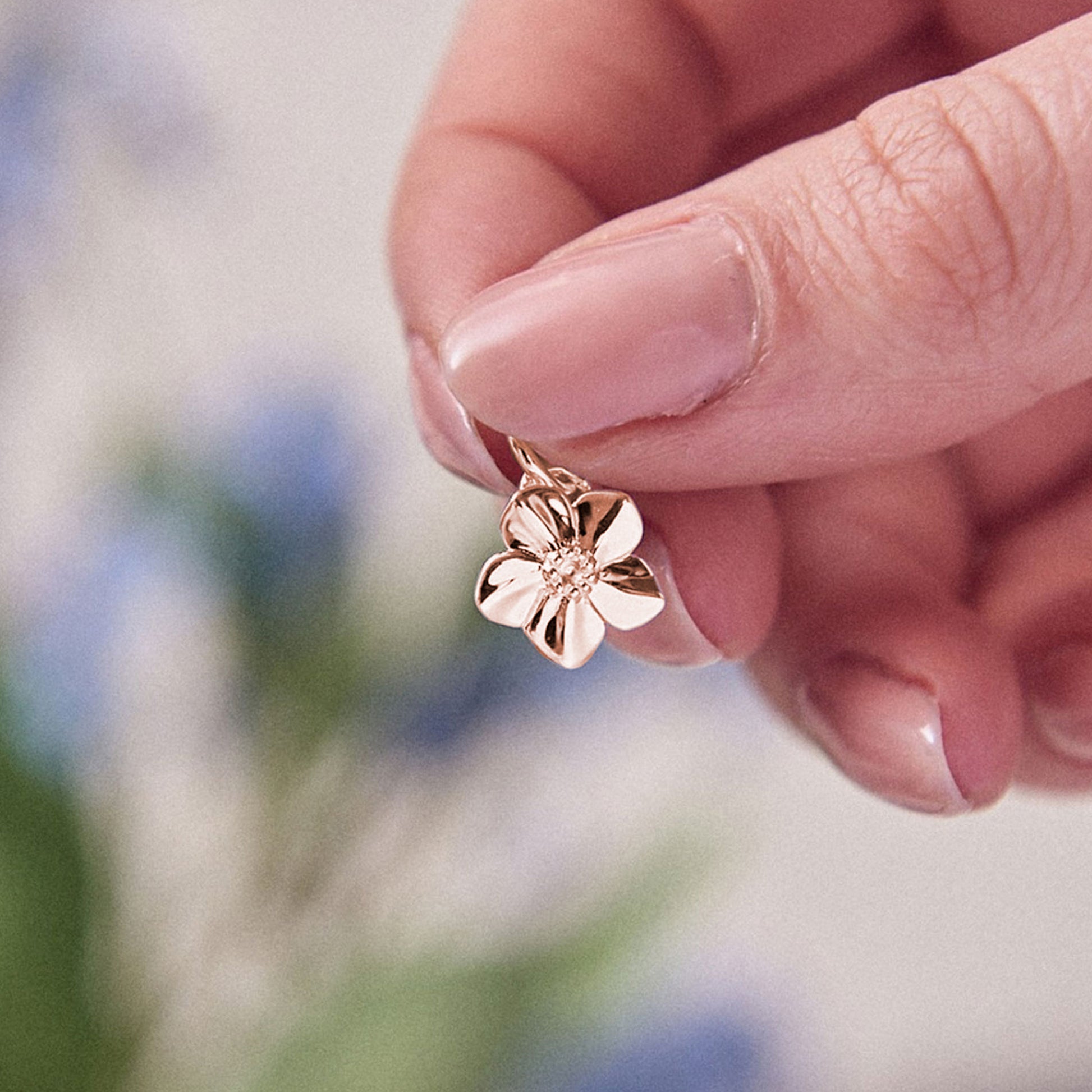 18ct Rose gold vermeil forget me not flower charm scarlett jewellery Brighton UK