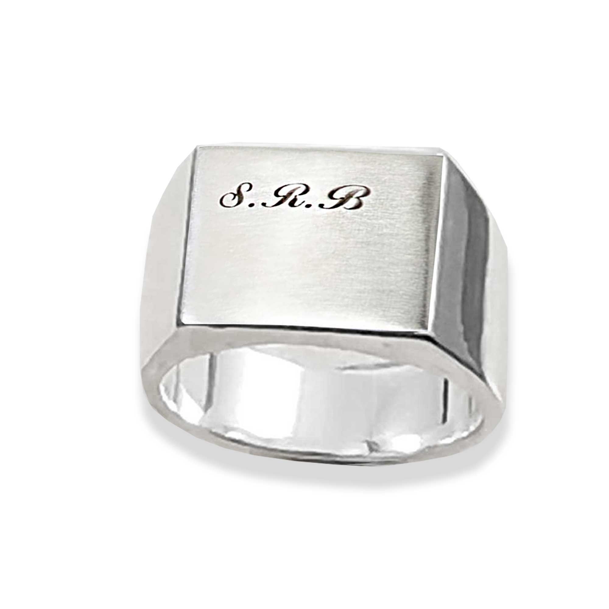 silver signet ring bespoke personalised engrave with script monogram initials mans pinky ring gift for son grandson