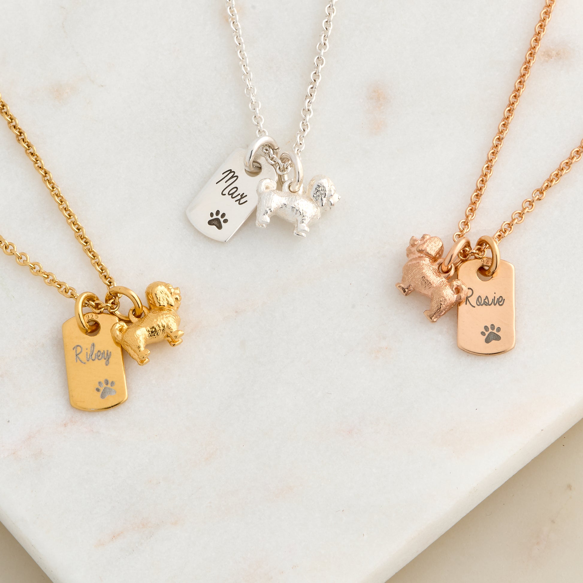 shih tzu dog necklace silver rose gold scarlett jewellery UK engraved jewelry gift for pet loss