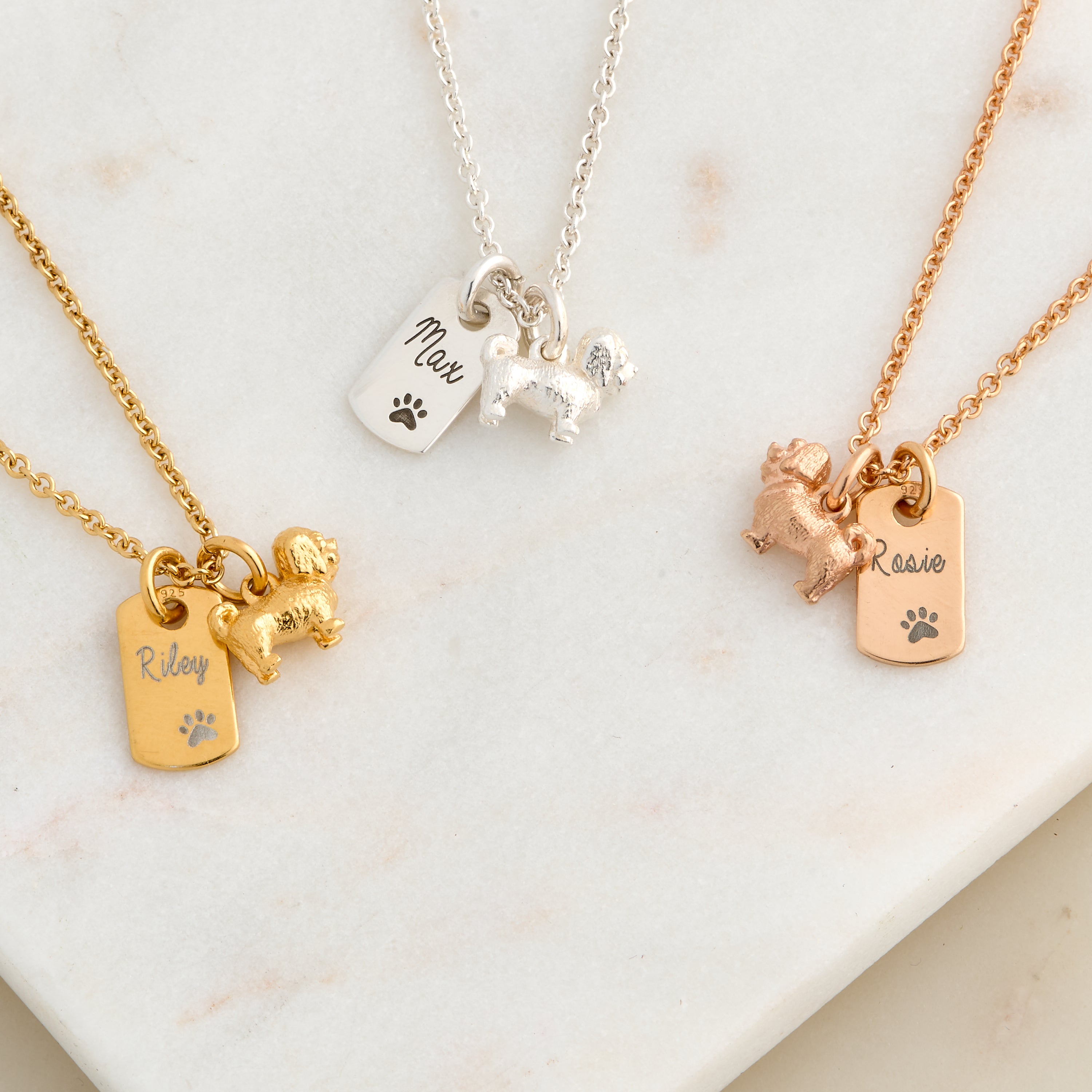 shih tzu dog necklace silver rose gold scarlett jewellery UK engraved jewelry gift for pet loss