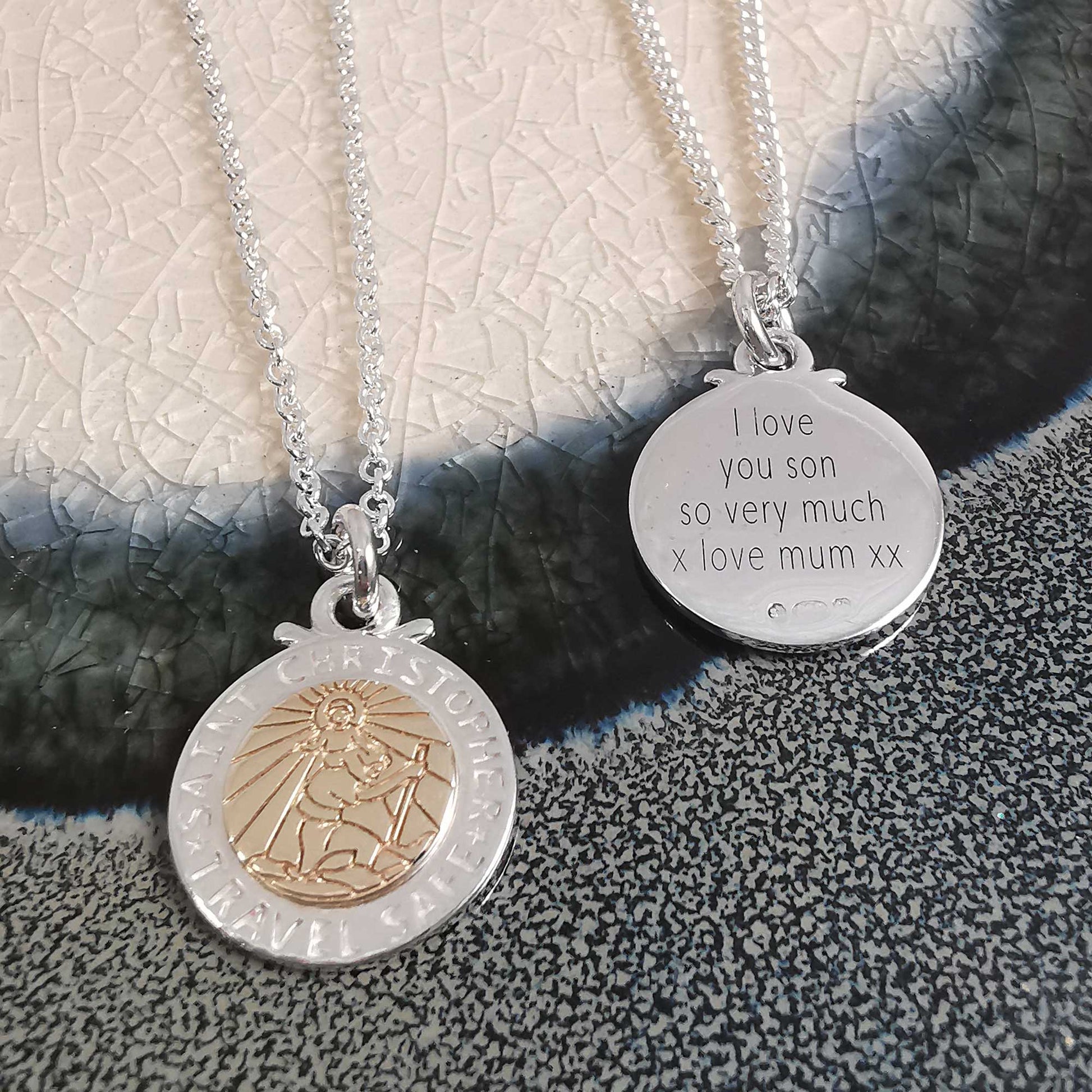 silver rose gold saint christopher custom bespoke engraved