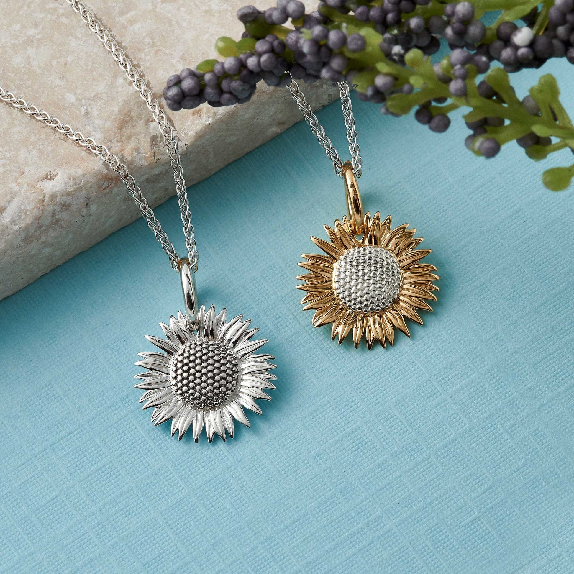 gold plated vermeil silver sunflower charm necklace