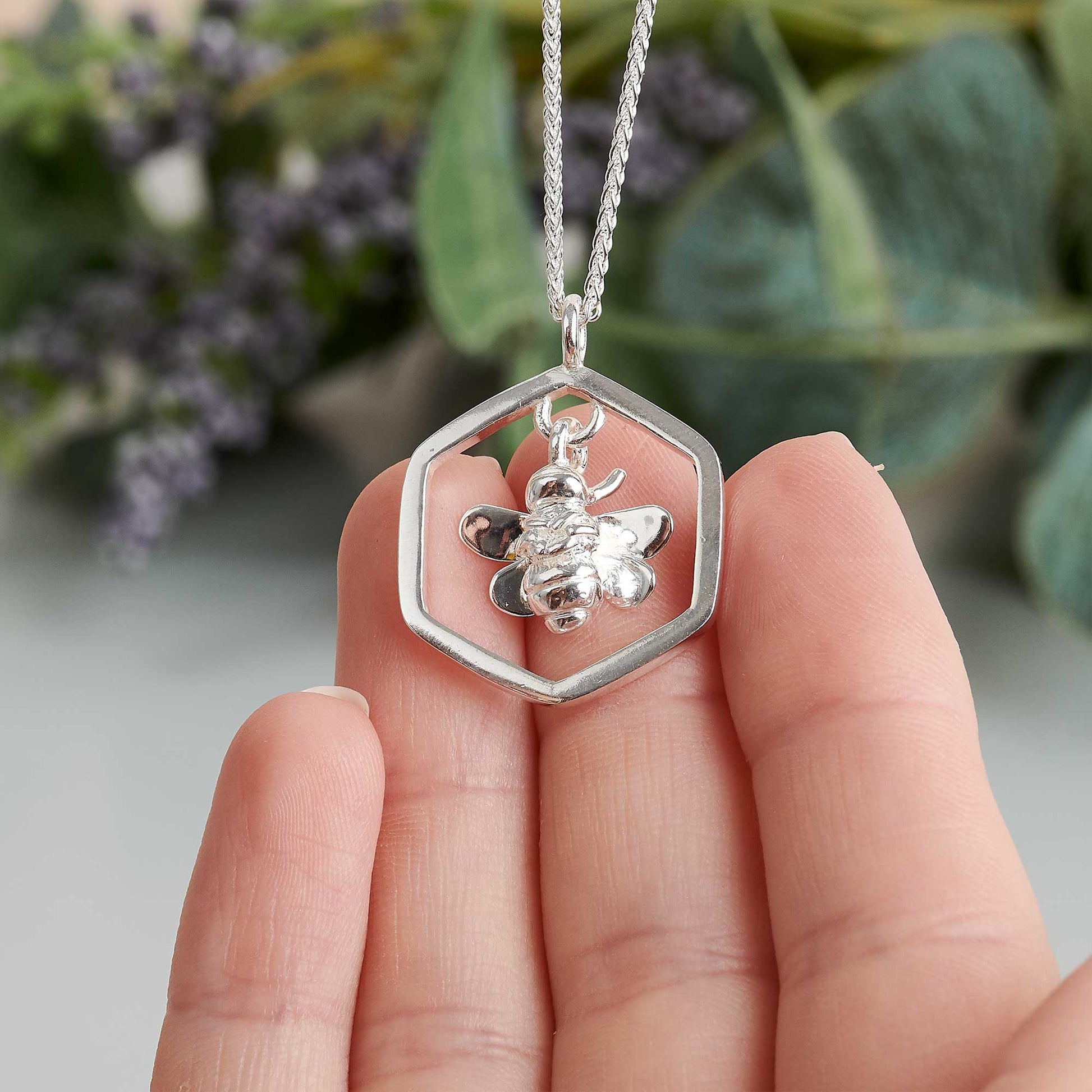 honey bee solid sterling silver honeycomb hexagon necklace scarlett jewellery