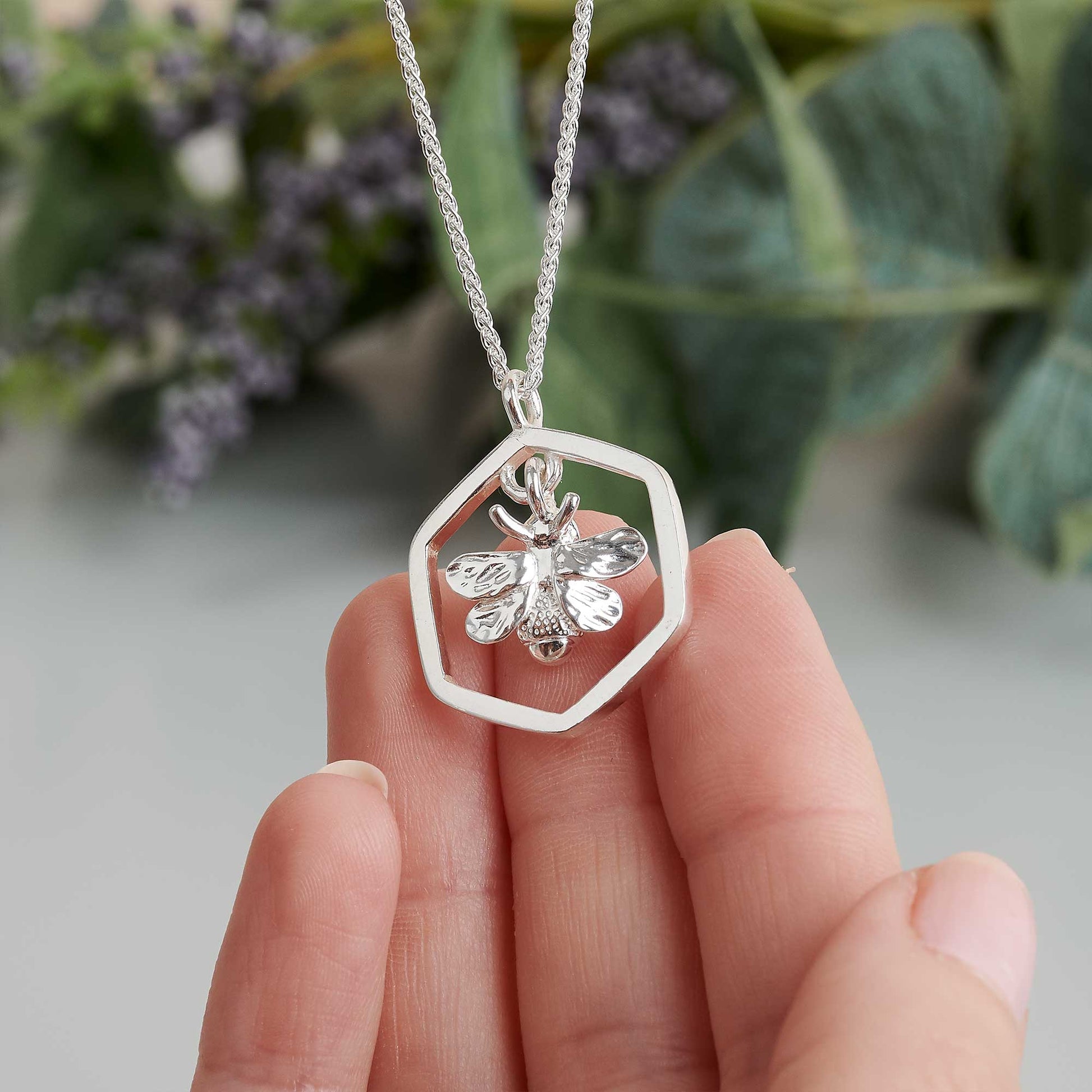 honey bee solid sterling silver honeycomb hexagon necklace scarlett jewellery