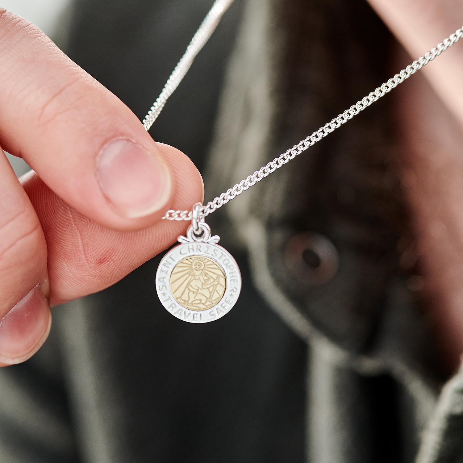 silver and solid gold st christopher necklace