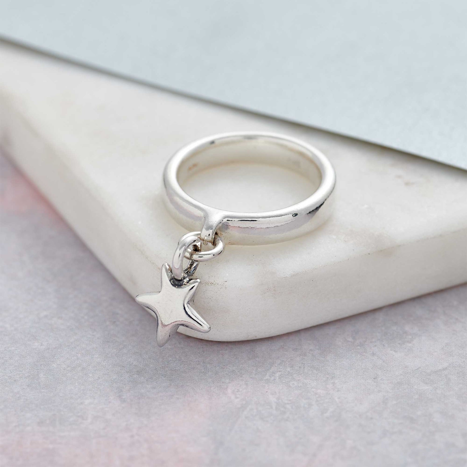 Stardust silver star charm ring unusual womens jewellery UK