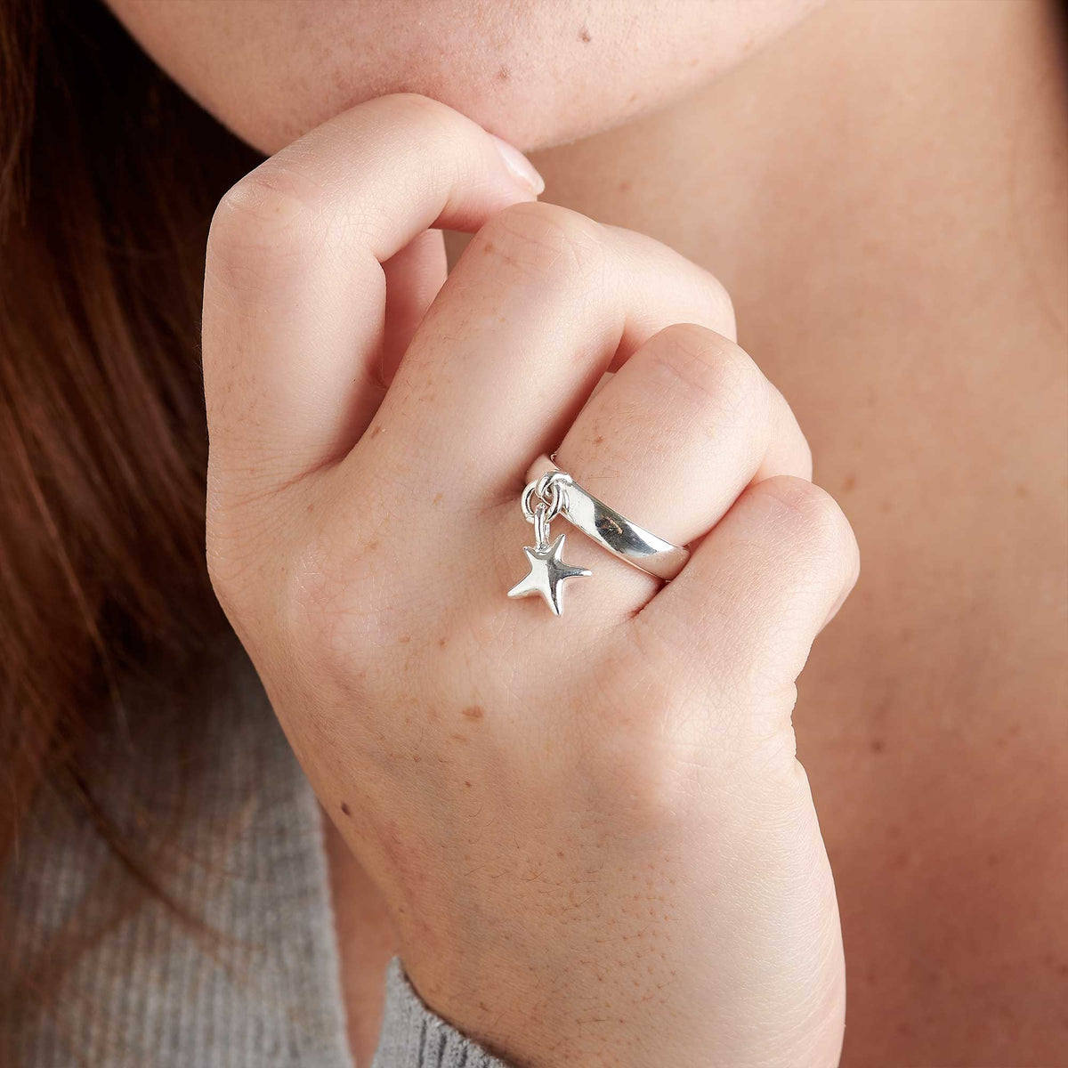 Stardust silver star charm ring unusual womens jewellery UK