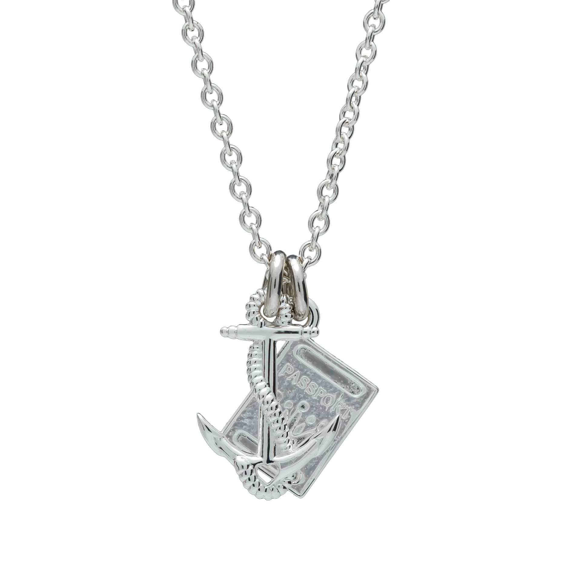 Anchor & Passport Personalised Silver Travel Gap Year Trace Chain Necklace