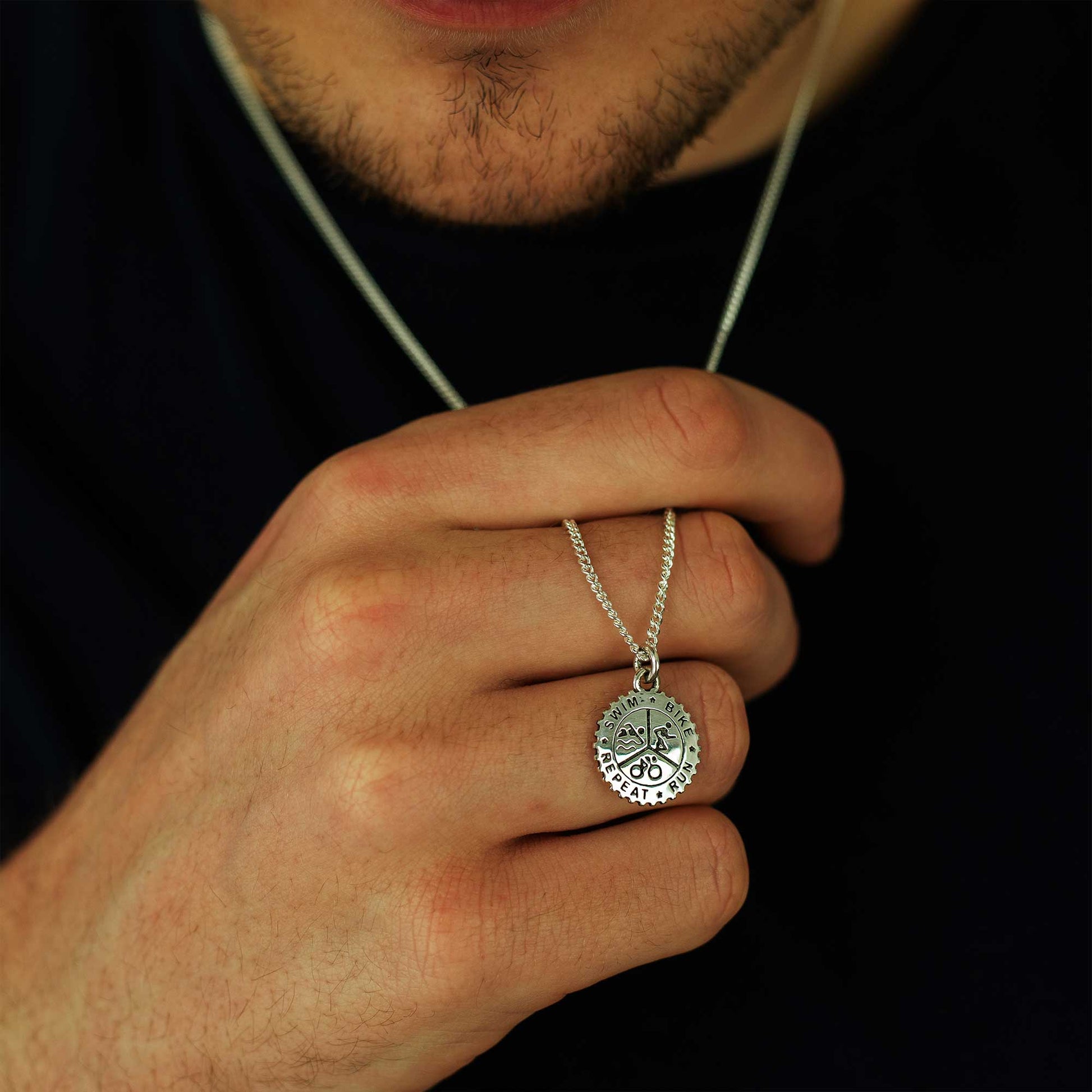 small mens triathlon swimmer cyclist runner marathon necklace gift for son husnabd boyfriend