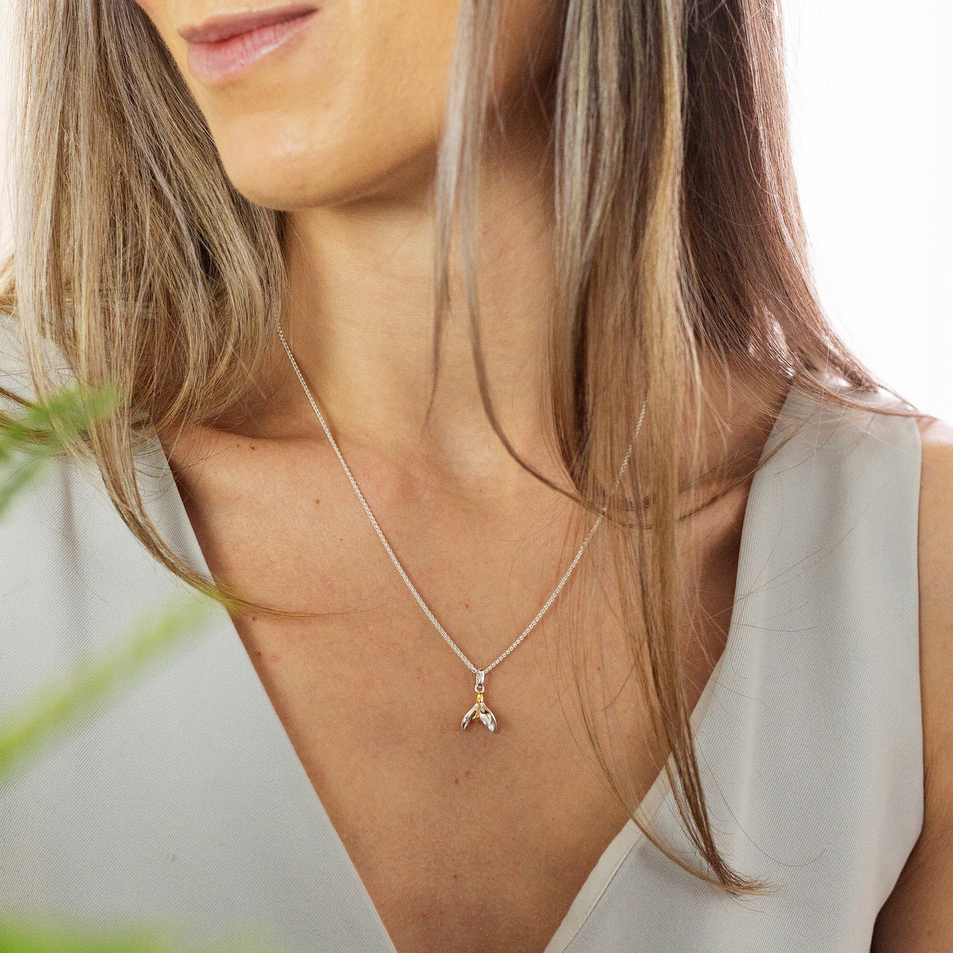 snowdrop silver and gold necklace