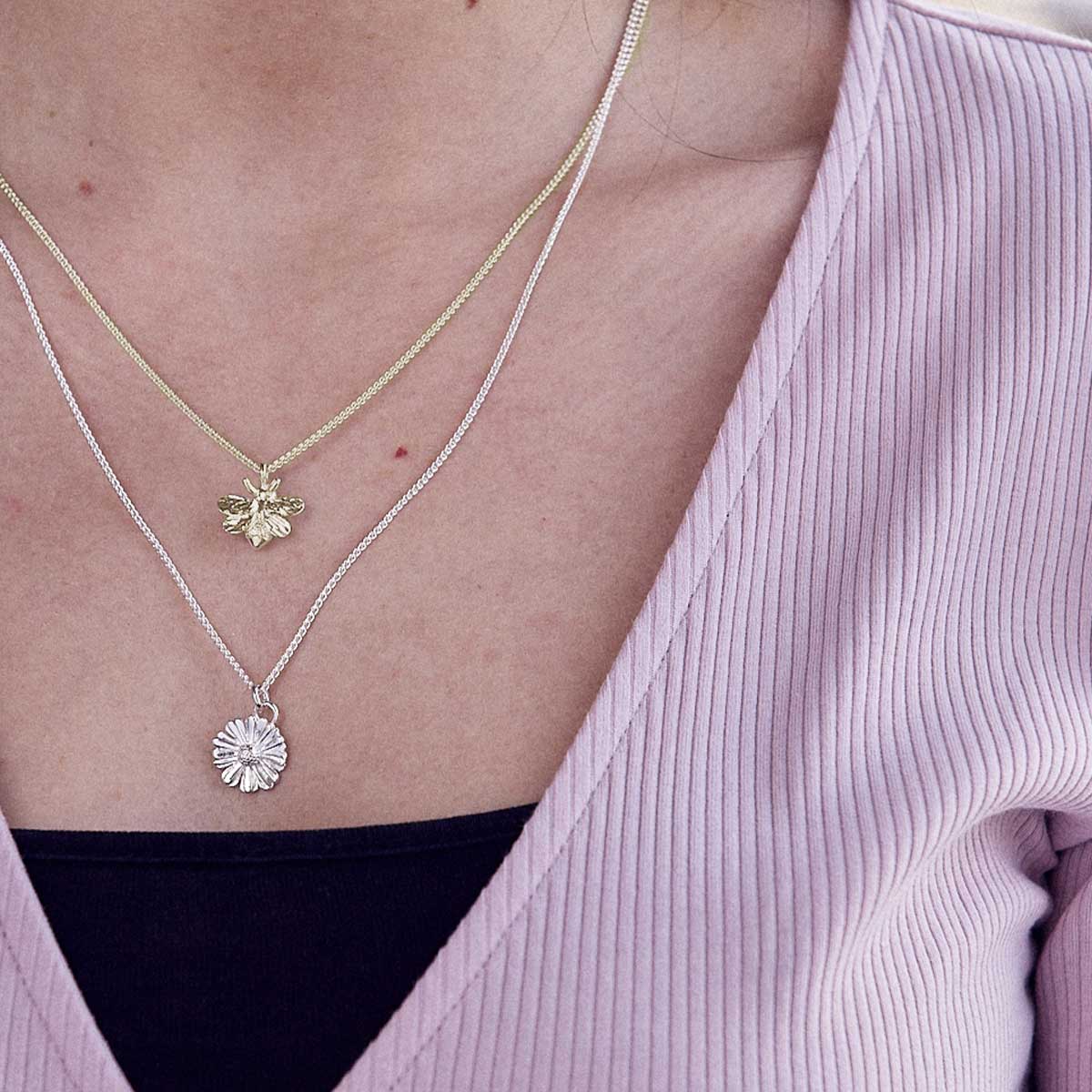 Solid gold bumble bee necklace recycled gold made in UK Scarlett Jewellery