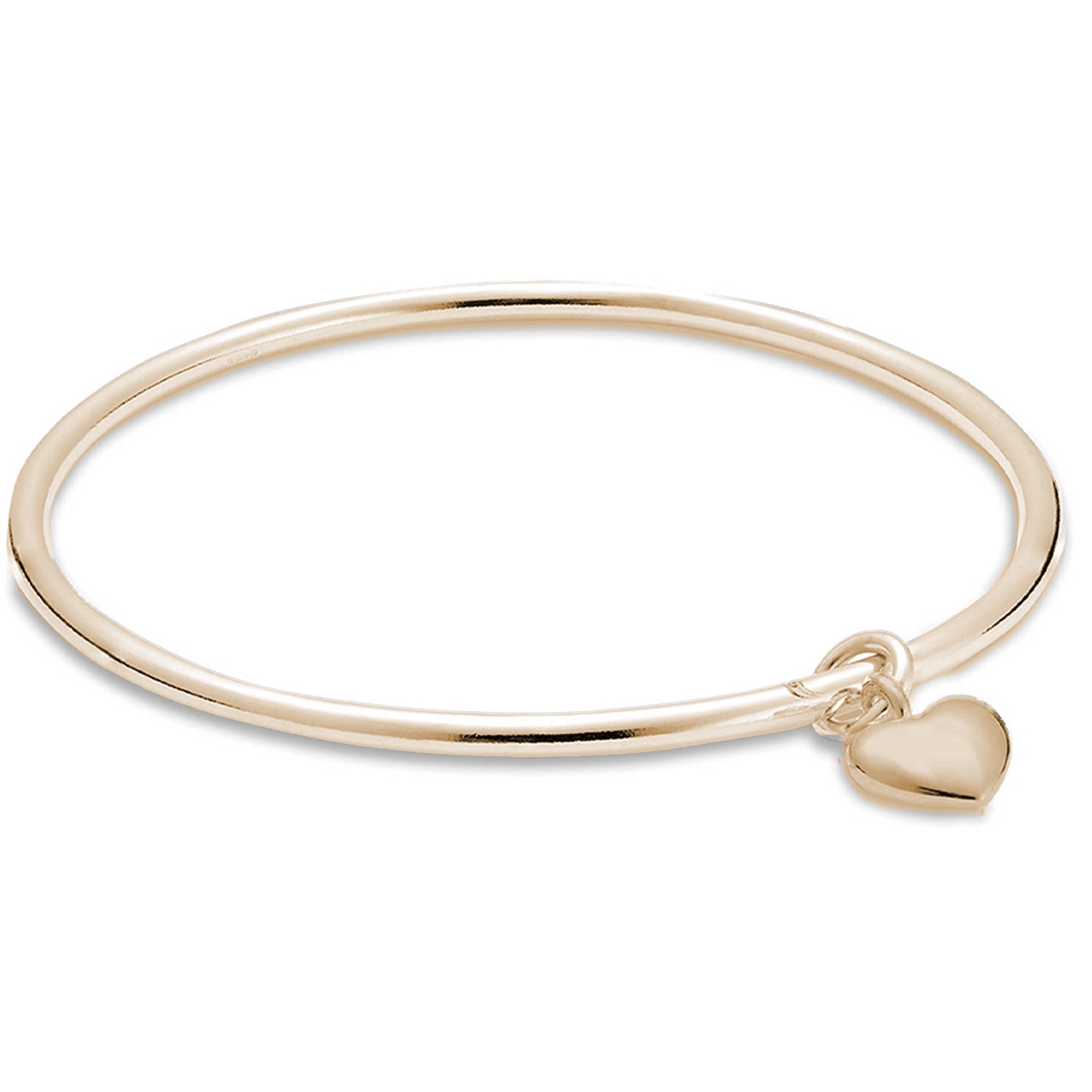 recycled solid 9k gold bangle for women with heart charm stacking bracelet bangle solid fine gold scarlett jewellery Brighton UK