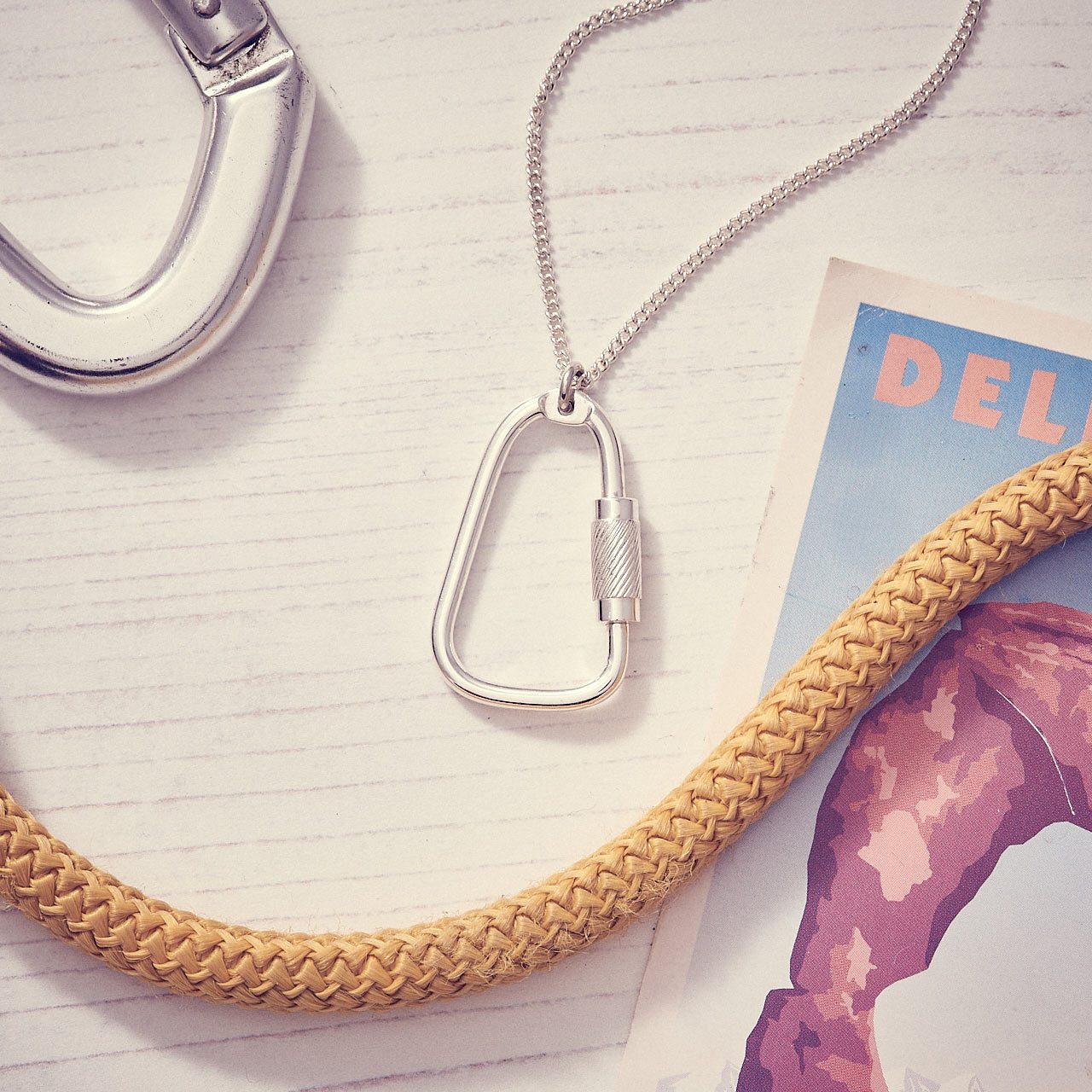 Climbing Carabiner Solid Silver Necklace with working screw fit carabiner - mens climbing pendant