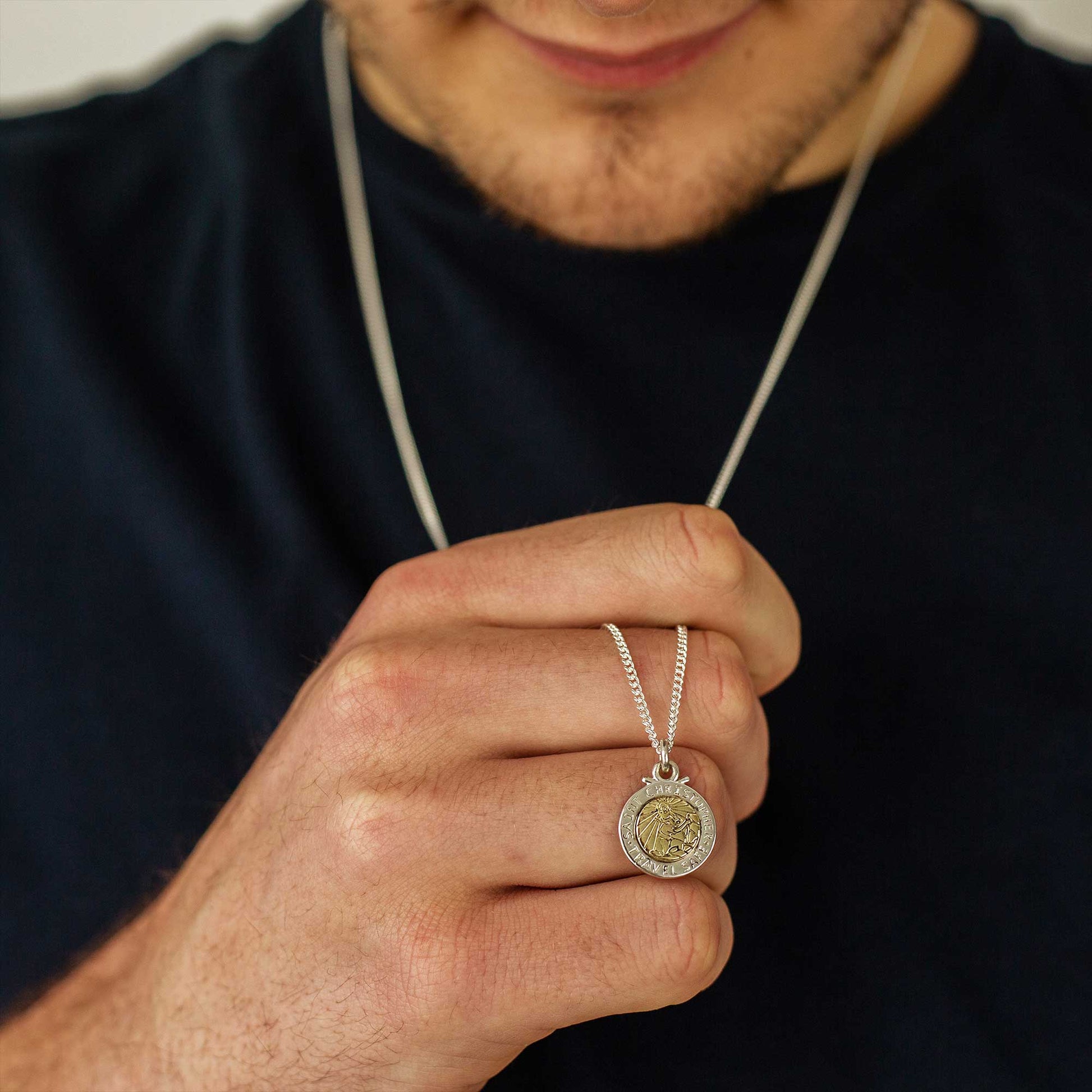unusual silver and gold mixed metal saint christopher travel safe gift for hiim son daughter