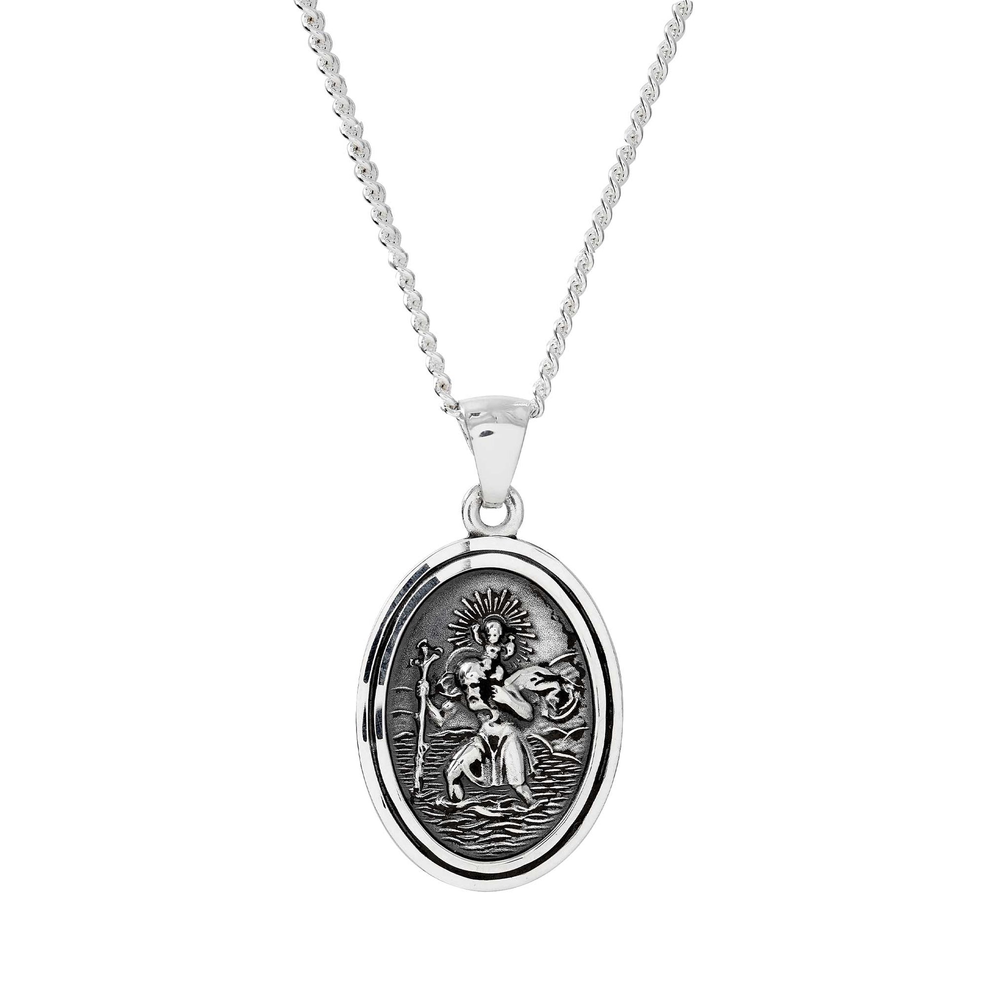 oval silver saint christopher pendant for men women travel gift for him