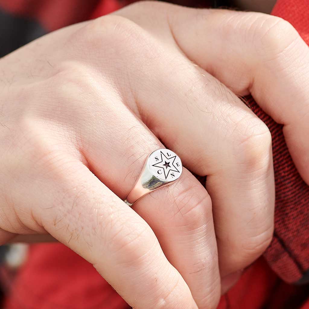 initials mens signet ring personalised star family gift for dad