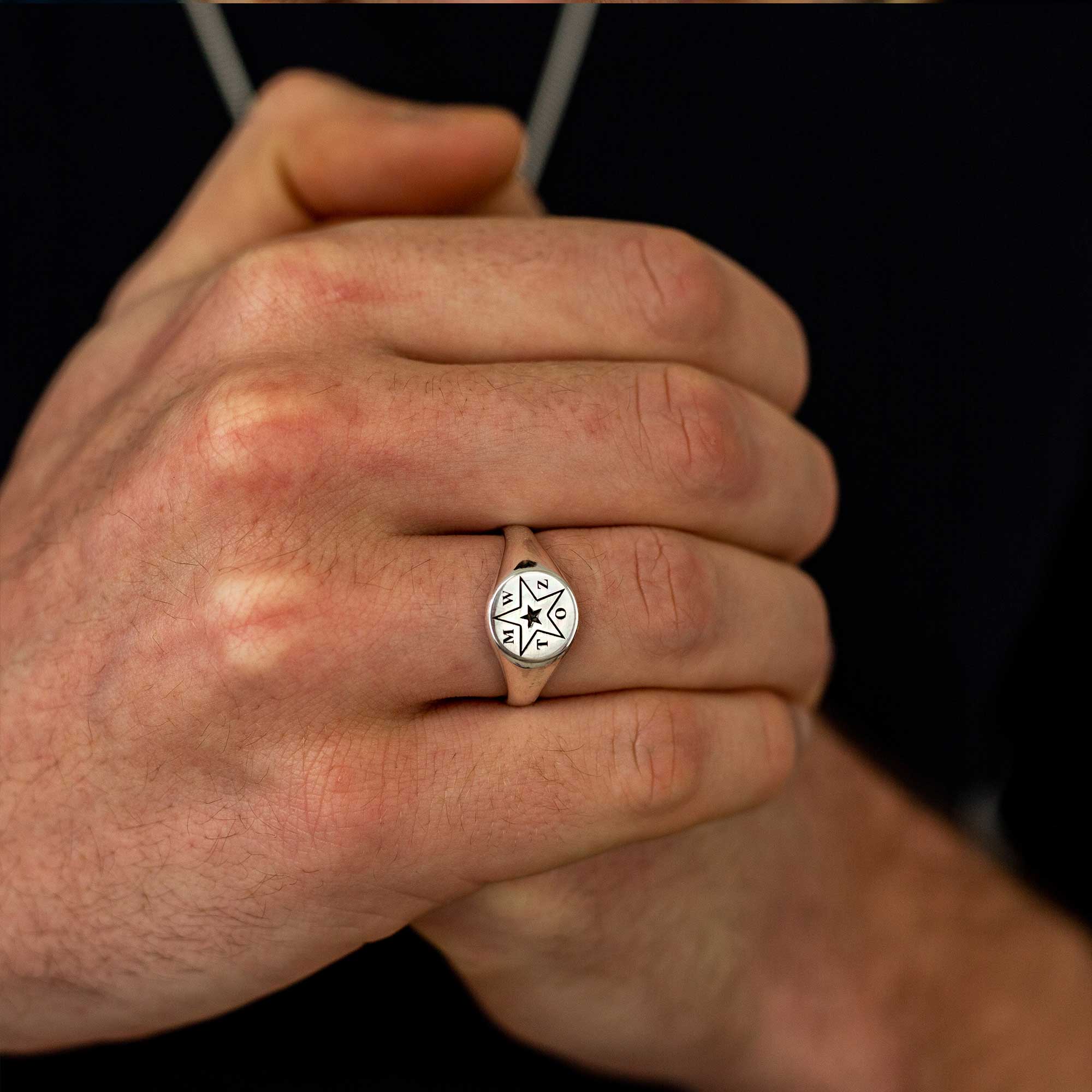 custom engraved mens signet ring with family initials fathers day gift from the kids