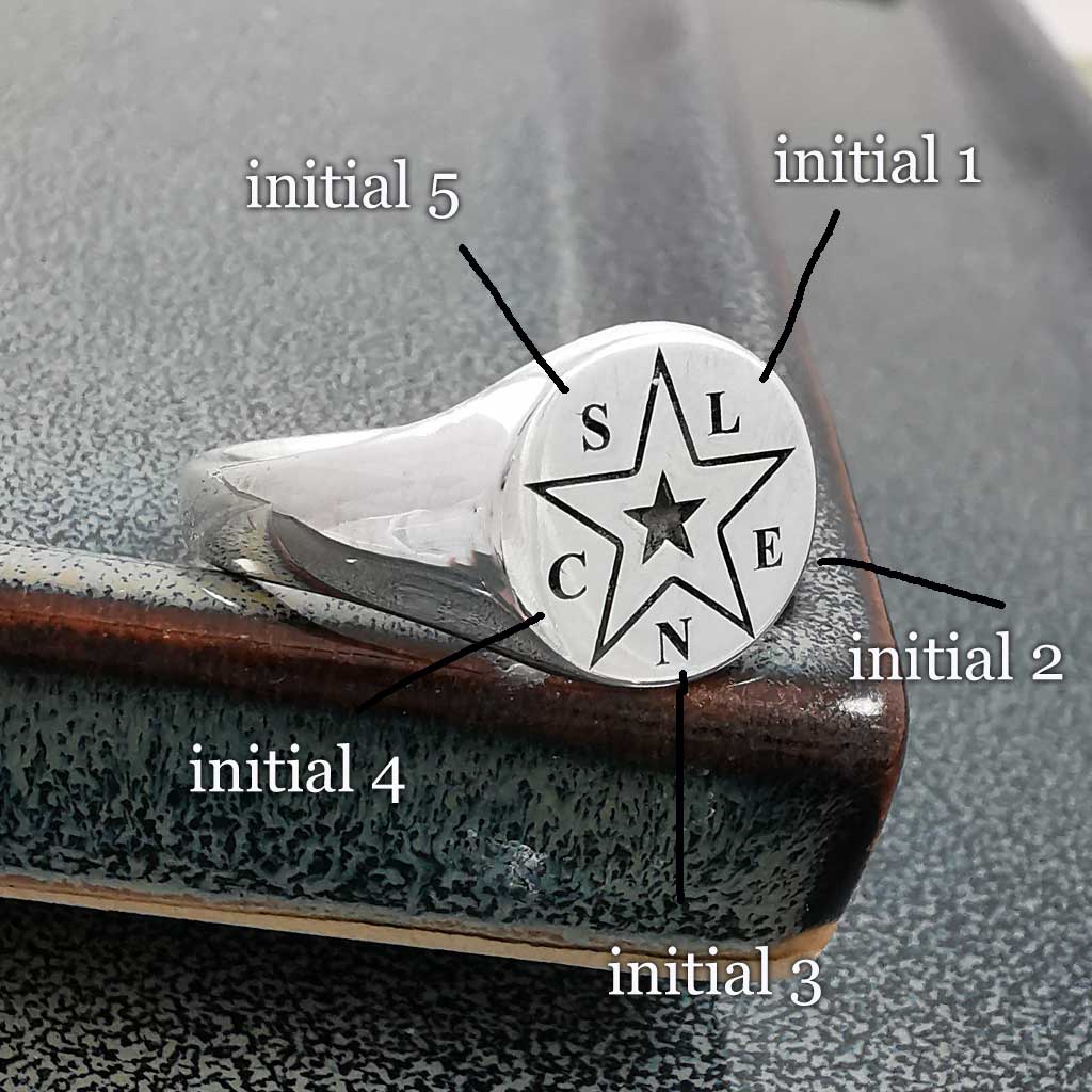 initials mens signet ring personalised star family gift for dad