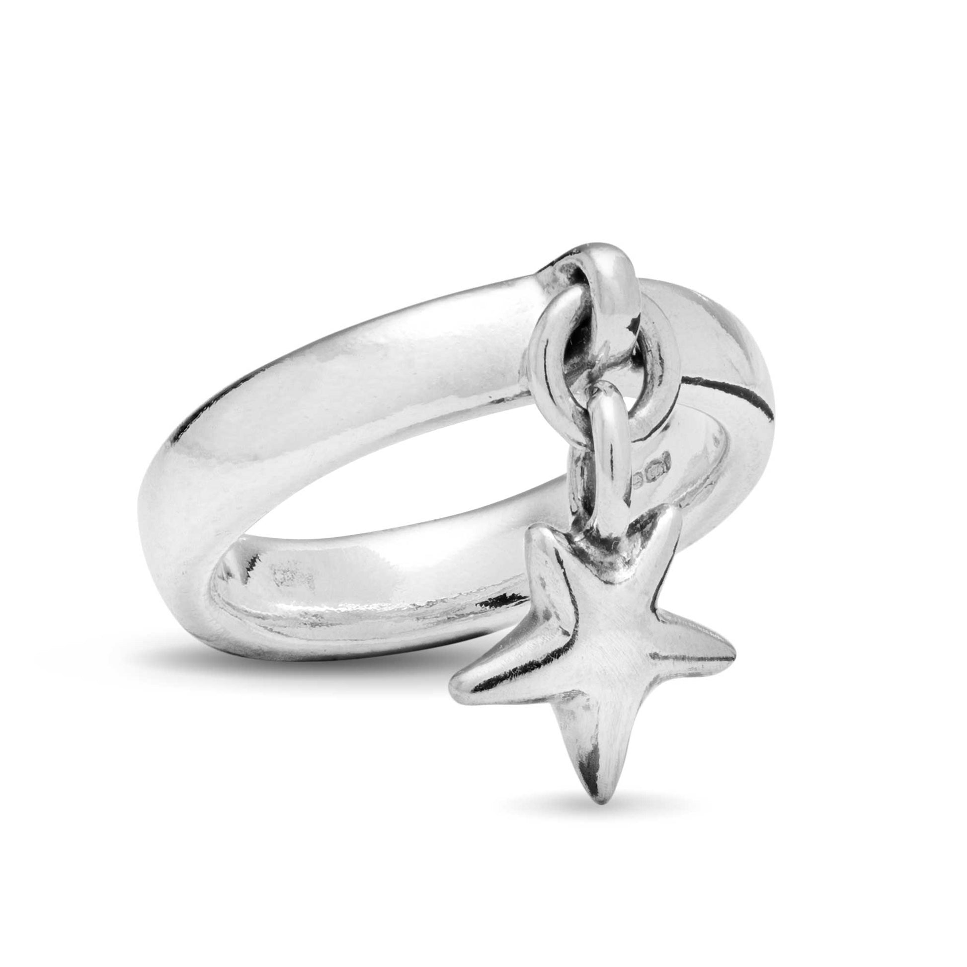 Stardust silver star charm ring unusual womens jewellery UK