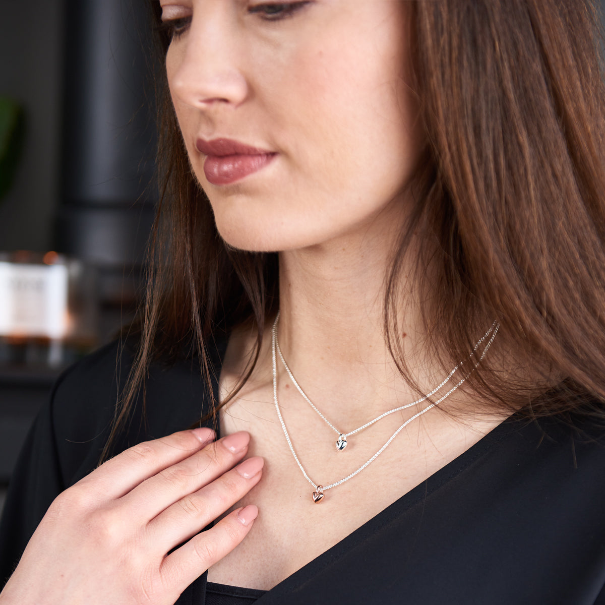 Sweetheart silver recycled gold necklaces