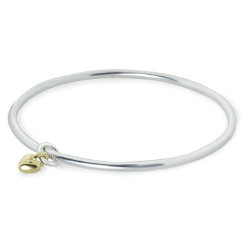 Sweetheart Silver & Gold Heart Charm Bangle Designer Silver Jewellery Scarlett Jewellery
